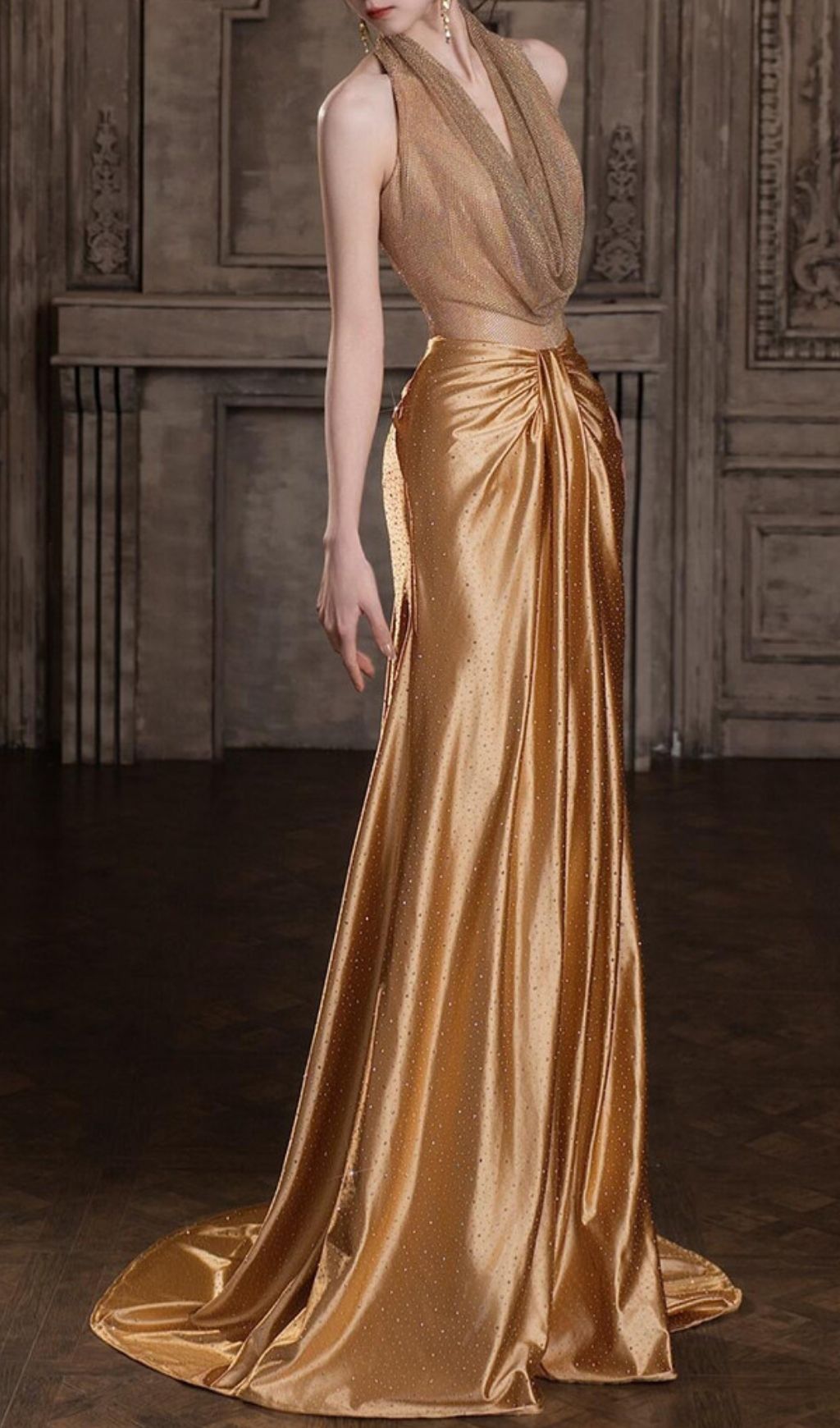 27245ee57e6b539f408f7f8e7708c1b3.jpg Fashionslee Women Ksenia Gold Halter Maxi Dress