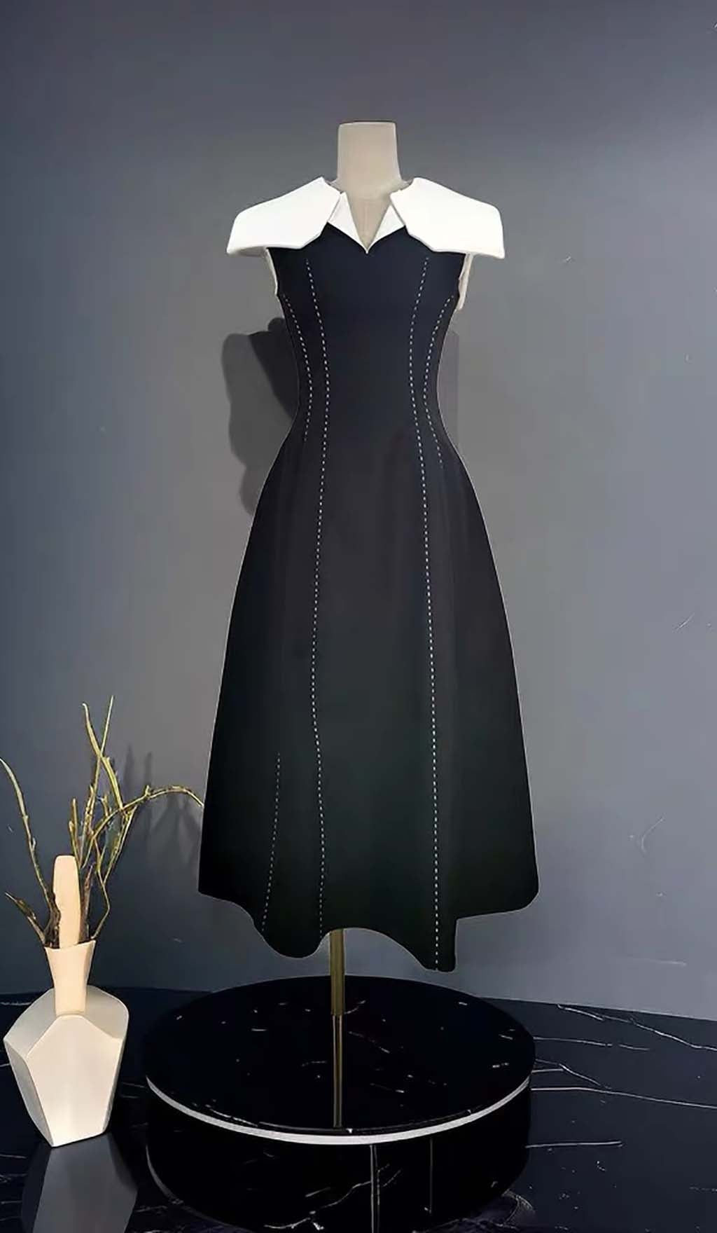 Fashionslee Women Stitching A Line Midi Dress In Black