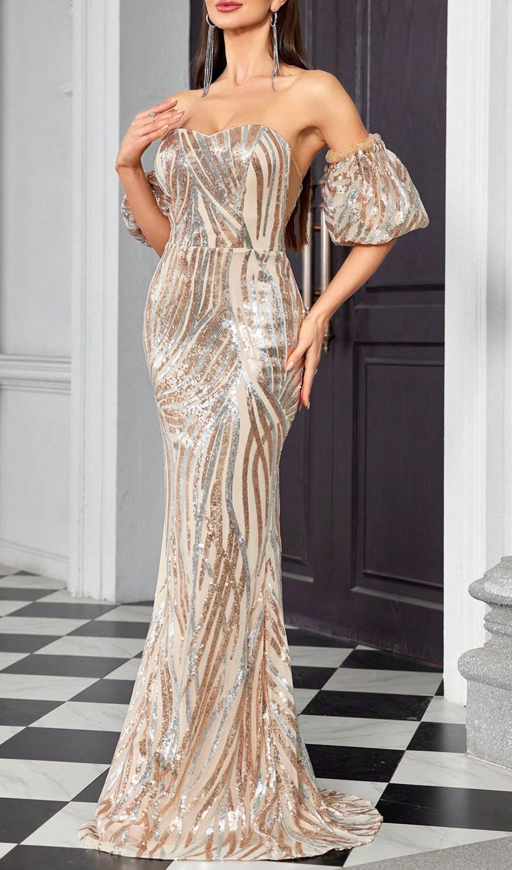 272a005b14f19dea802958bcc6ec24ba.jpg Fashionslee Women Hakeem Champagne Sequin Maxi Dress