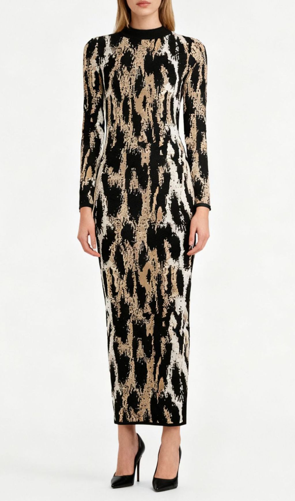Fashionslee Women Ingenue Leopard Long Sleeve Midi Dress