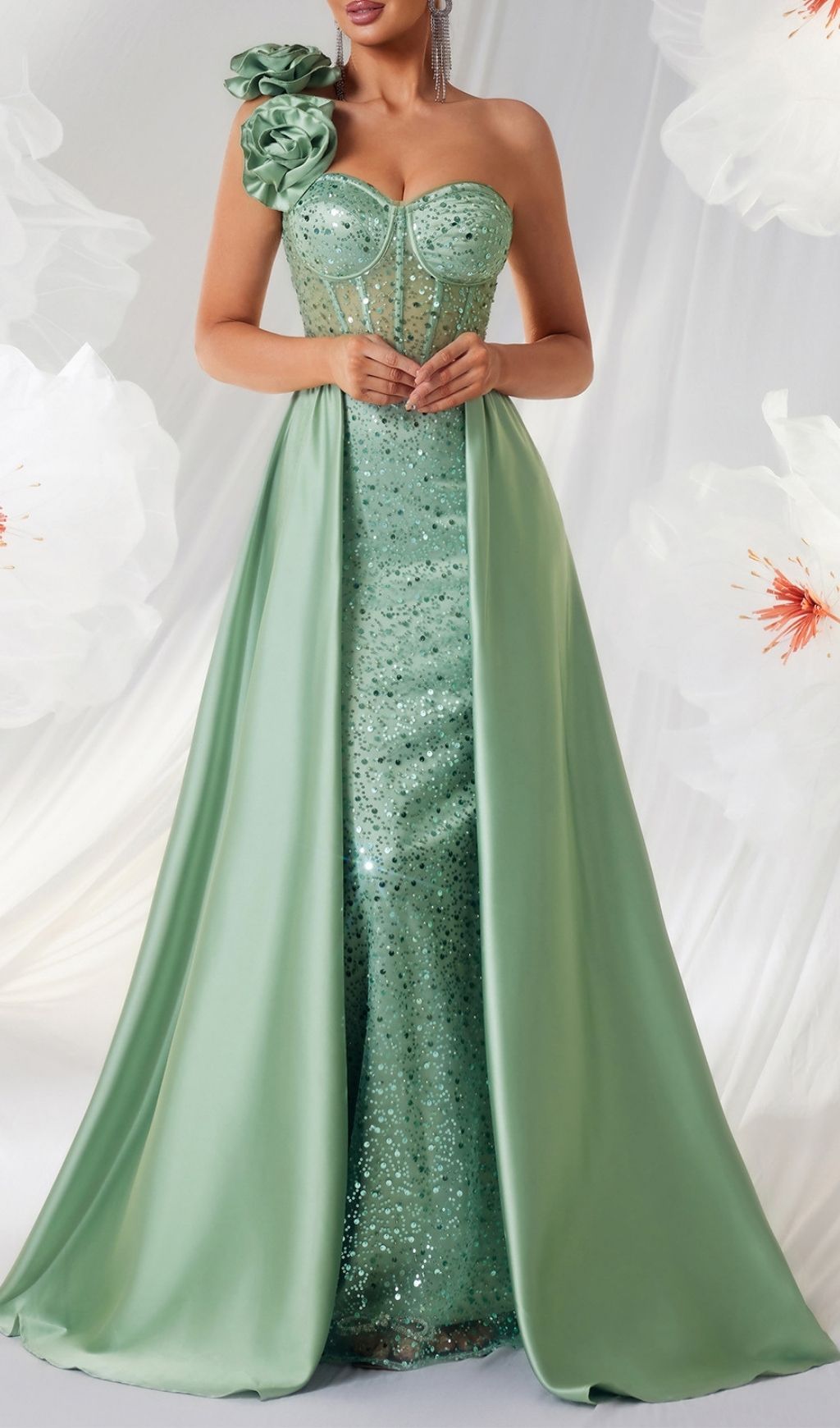 2762c74864f20e9f985fe1f1ffdbd1a6.jpg Fashionslee Women Kendi Green Corset Sequin Maxi Dress