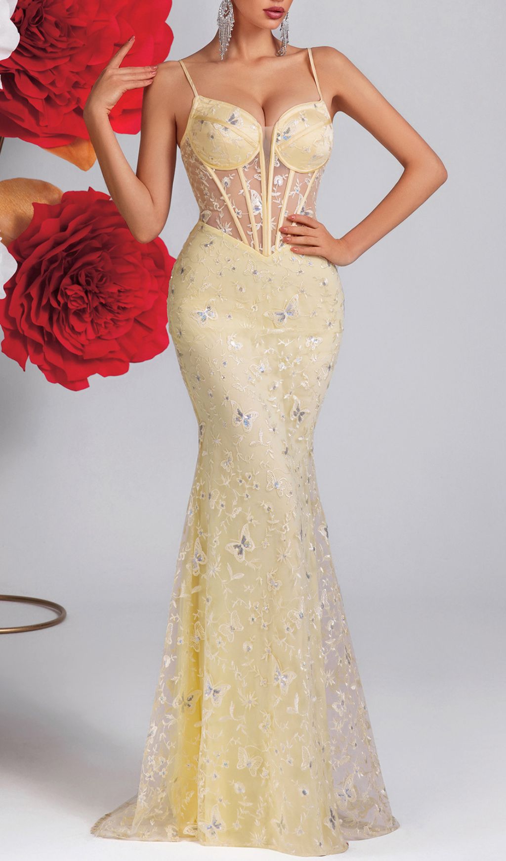 Fashionslee Women Kaikoura Yellow Corset Butterfly Maxi Dress
