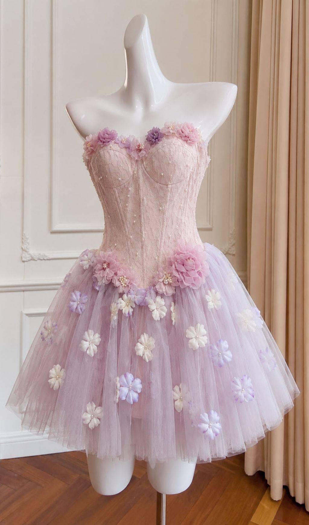 27abfa14cc4c65783394371eff403369.jpg Fashionslee Women Kya Strapless Corset Flower Mesh Mini Dress