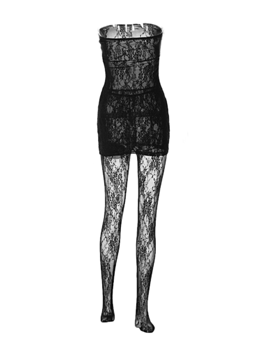 27b7011327109aabb6530baf07665ed7.jpeg Fashionslee Women Strapless Lace Mini Dress In Black