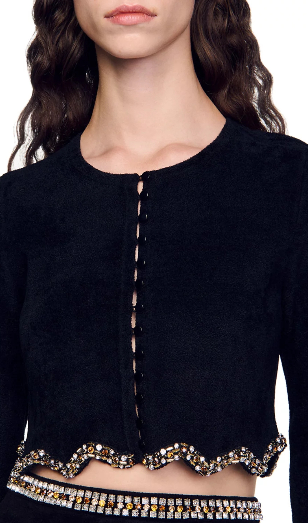 Fashionslee Women Jendal Embellished Scalloped Crop Cardigan