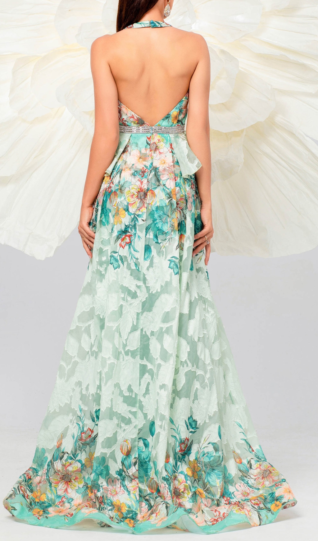 Fashionslee Women Brona Green Halter Floral Printed Maxi Dress