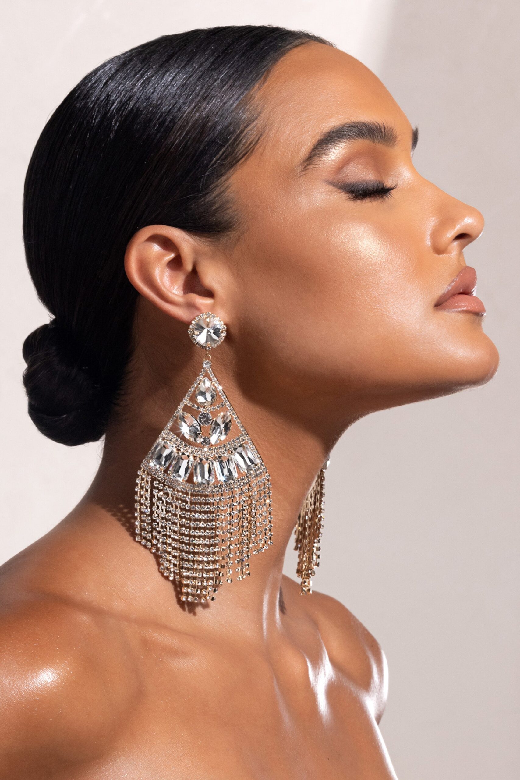 Fashionslee Women Gold Statement Crystal Drop Tassel Earrings