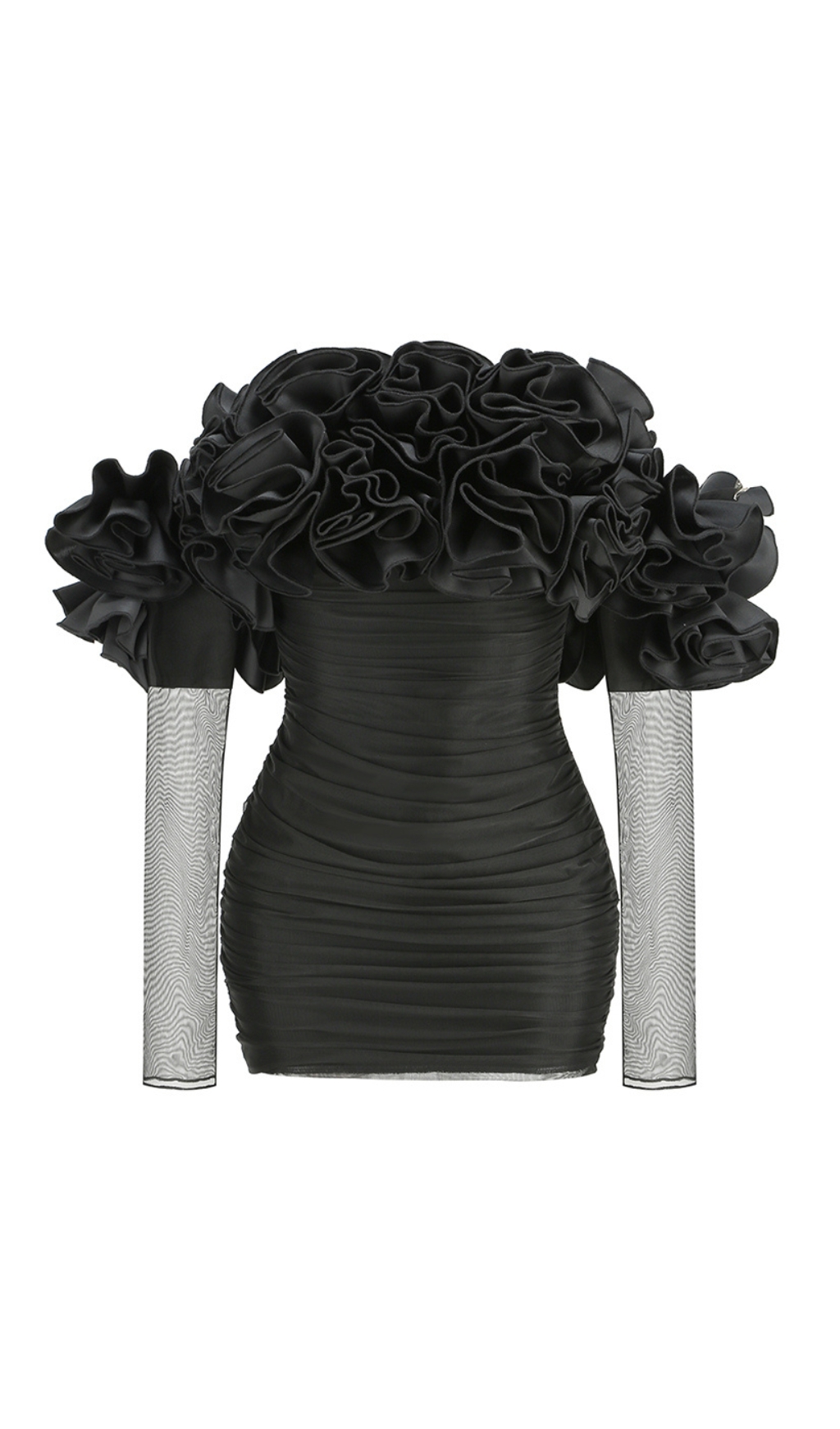 2821f469c2525962f61035734dd660b9.jpg Fashionslee Women Bard Black Long Sleeve Flower Mini Dress