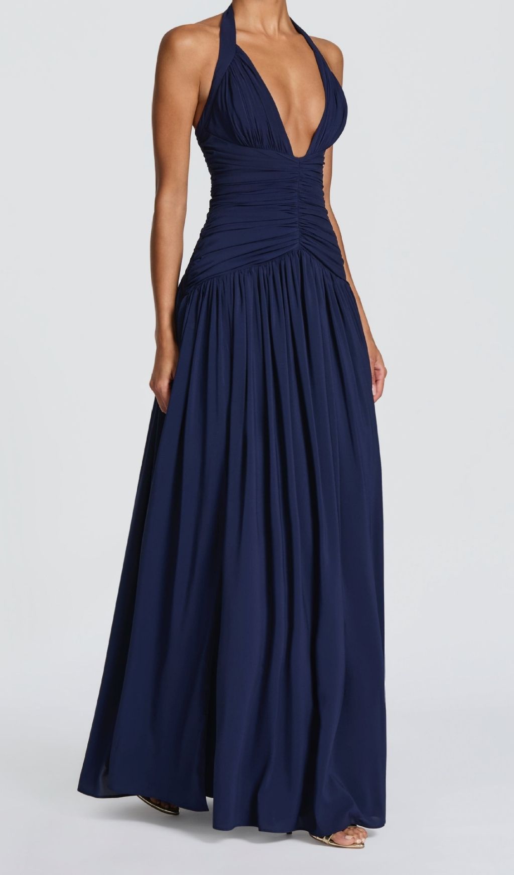 Fashionslee Women Kelley Navy Halter Ruched Maxi Dress