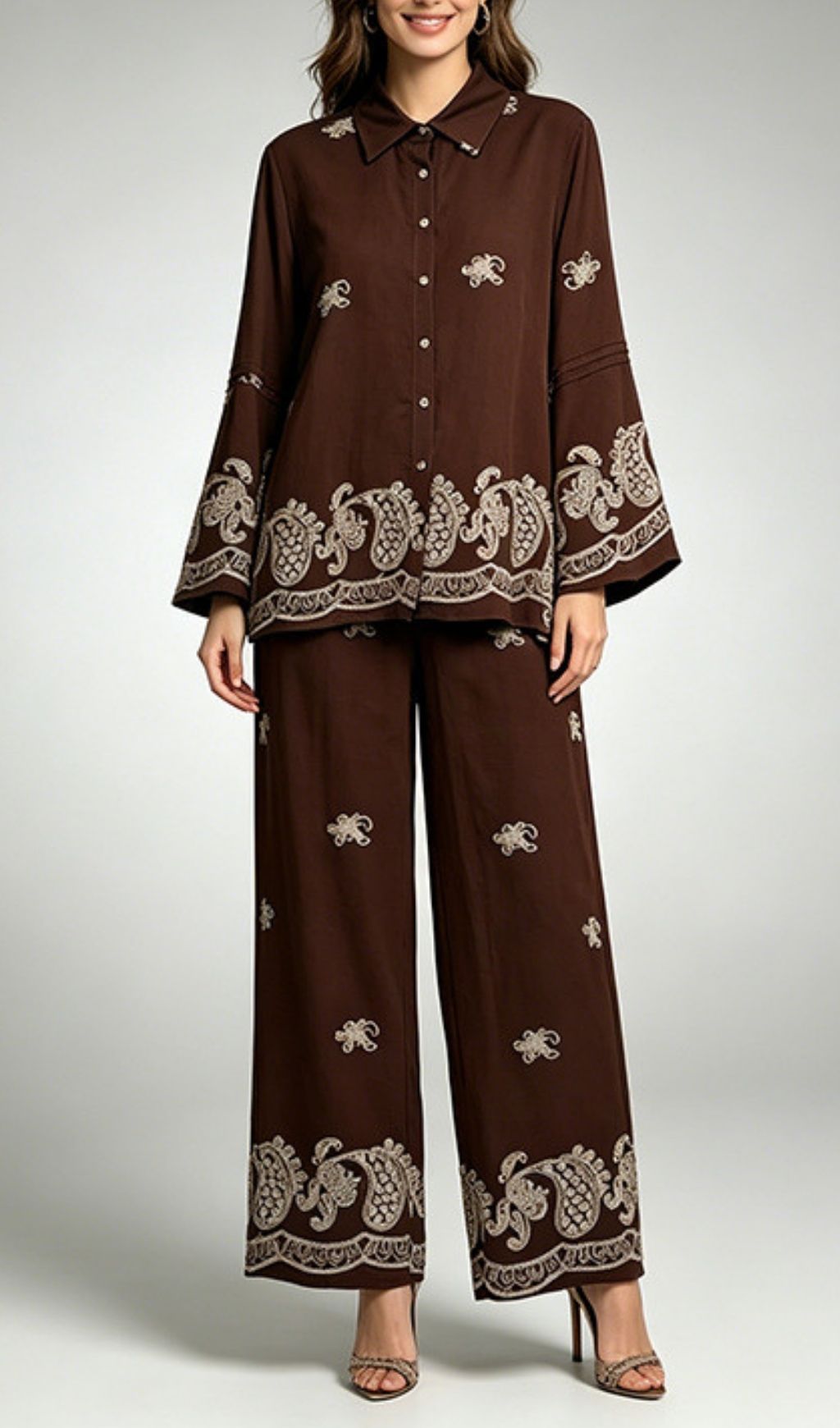 2857d5a664b9e713b091790e51626a59.jpg Fashionslee Women Kiza Coffee Printed Two-Piece Set
