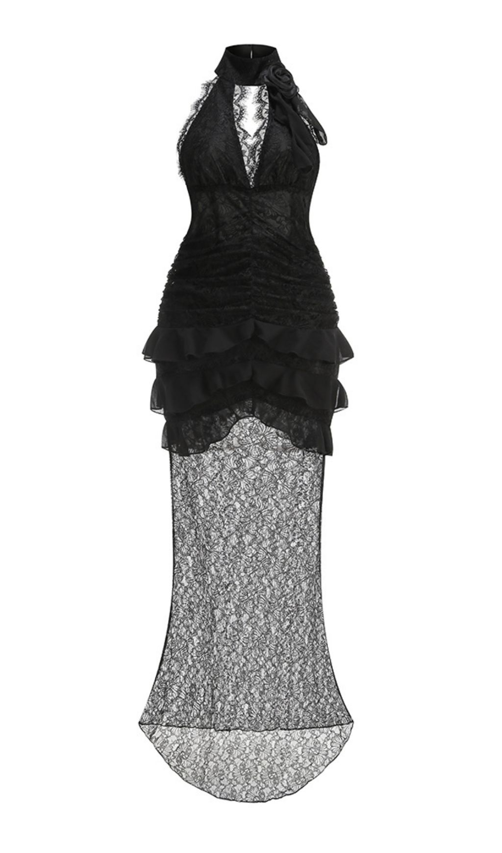 Fashionslee Women Hillel Black Halter Lace Maxi Dress