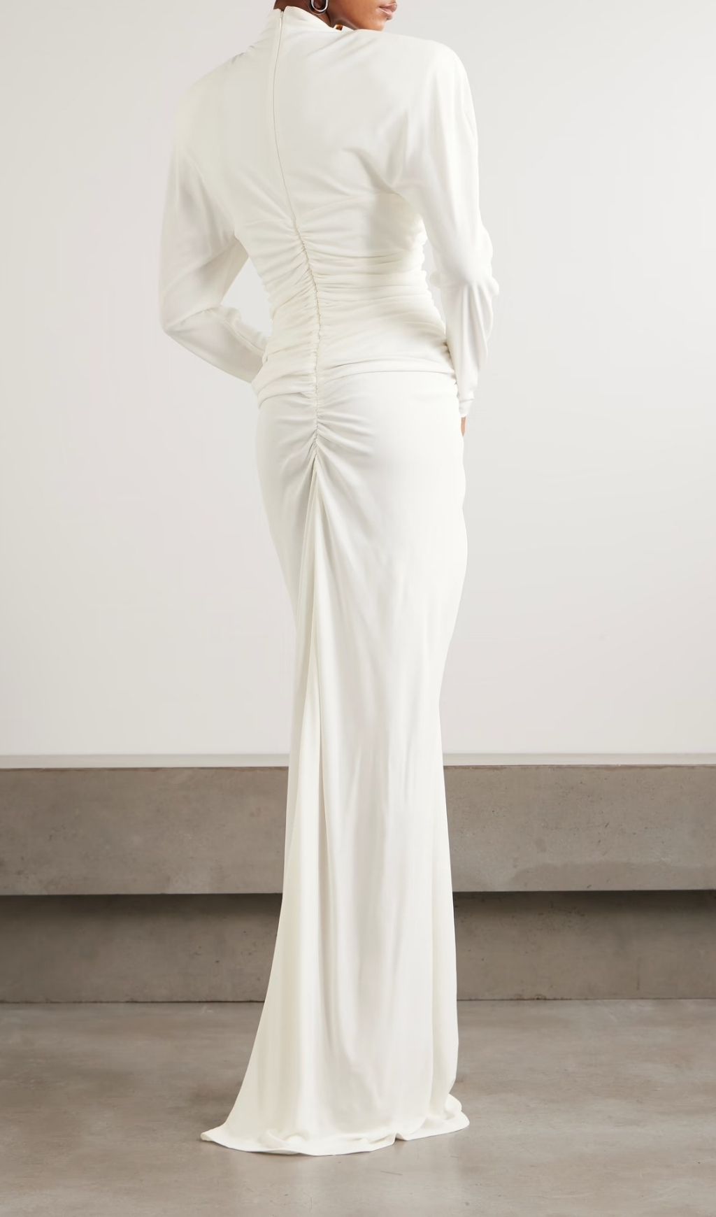 Fashionslee Women Katrien White Ruched Long Sleeve Maxi Dress