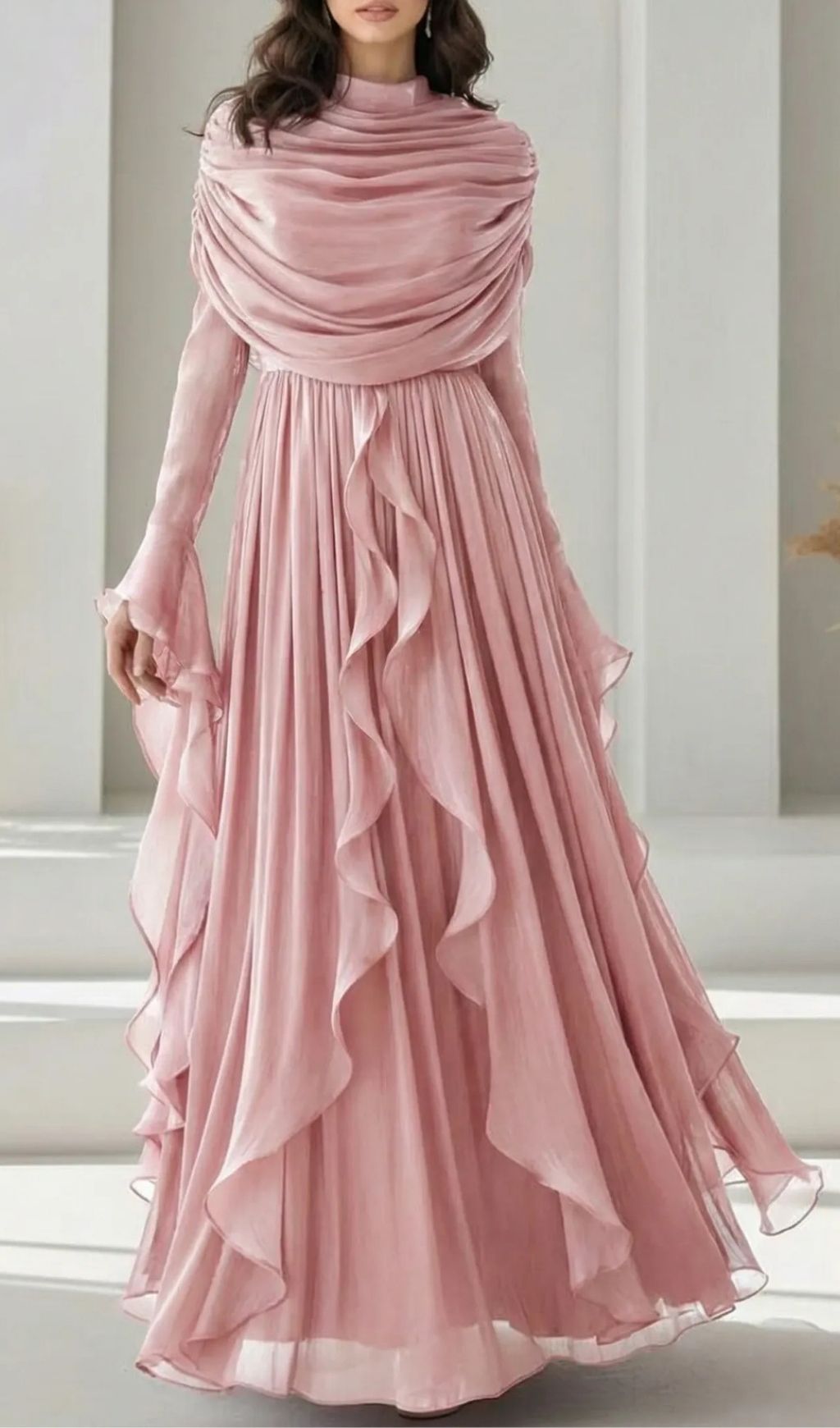 Fashionslee Women Karinna Ruffle Long Sleeve Maxi Dress