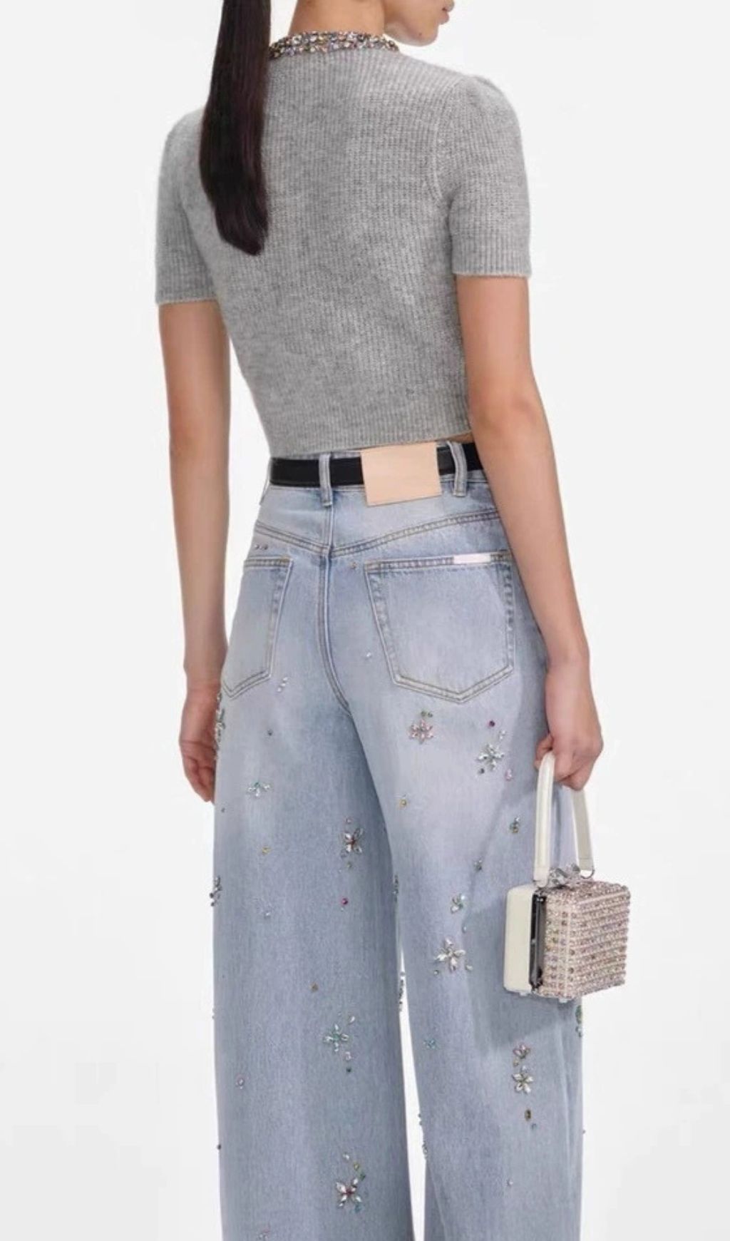 Fashionslee Women Henrike Grey Embellished Knit Top