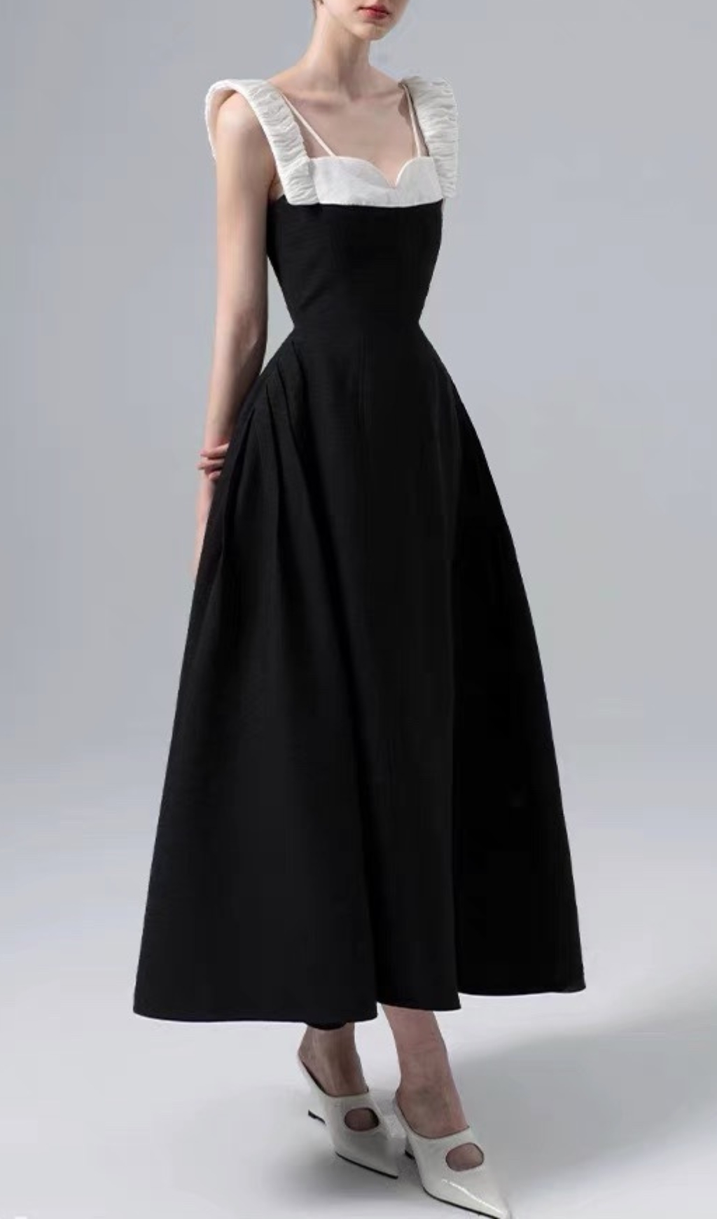 28f4548cb8159d3796d461cf0be6cdbe.jpg Fashionslee Women Becka Black White Patchwork Midi Dress