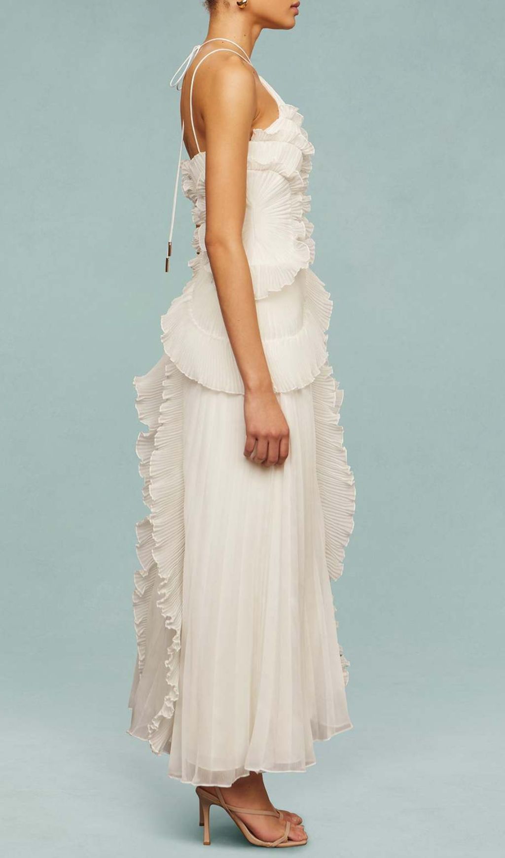Fashionslee Women Finneas White Halter Pleated Maxi Dress