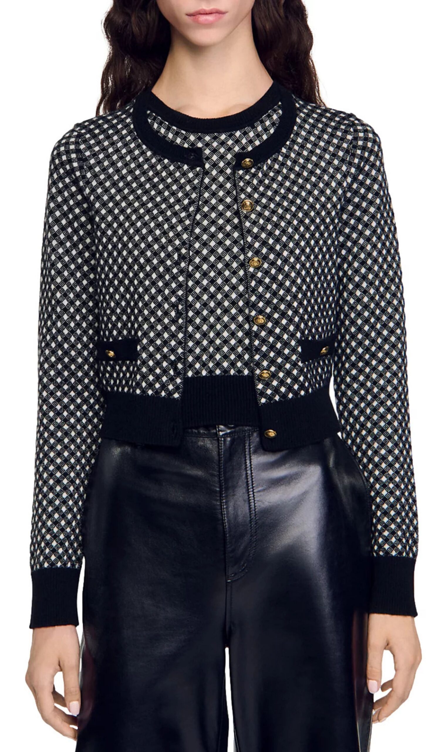 Fashionslee Women Jessy Two Tone Check Jacquard Cardigan