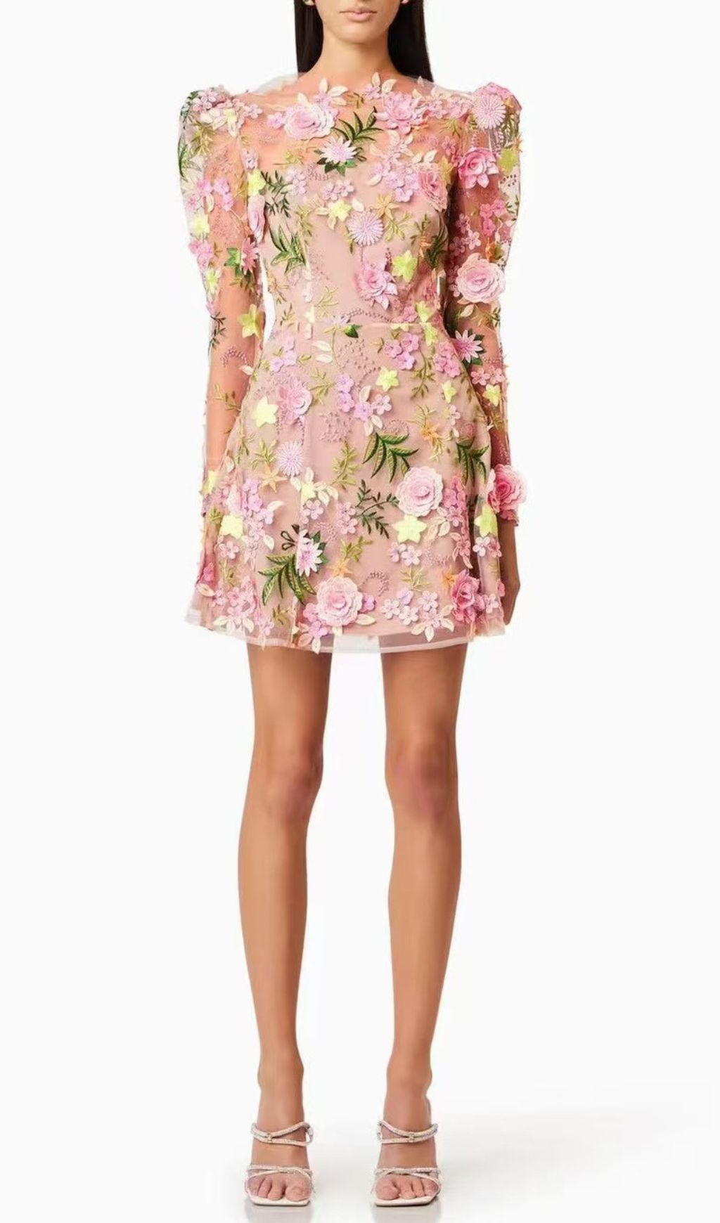 Fashionslee Women Emrys Flower Embroidery Long Sleeve Mini Dress