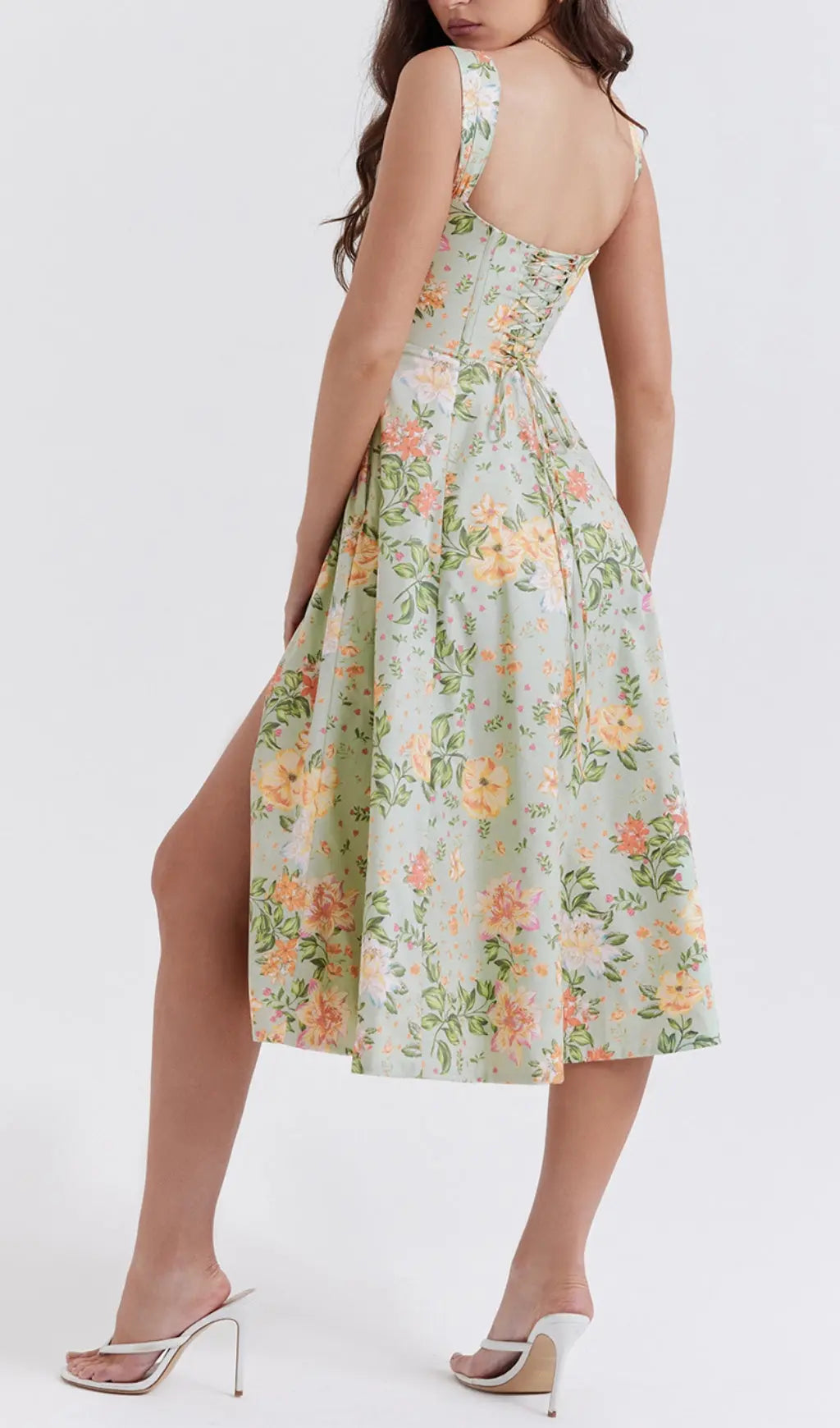Fashionslee Women Light Jade Print Midi Sundress