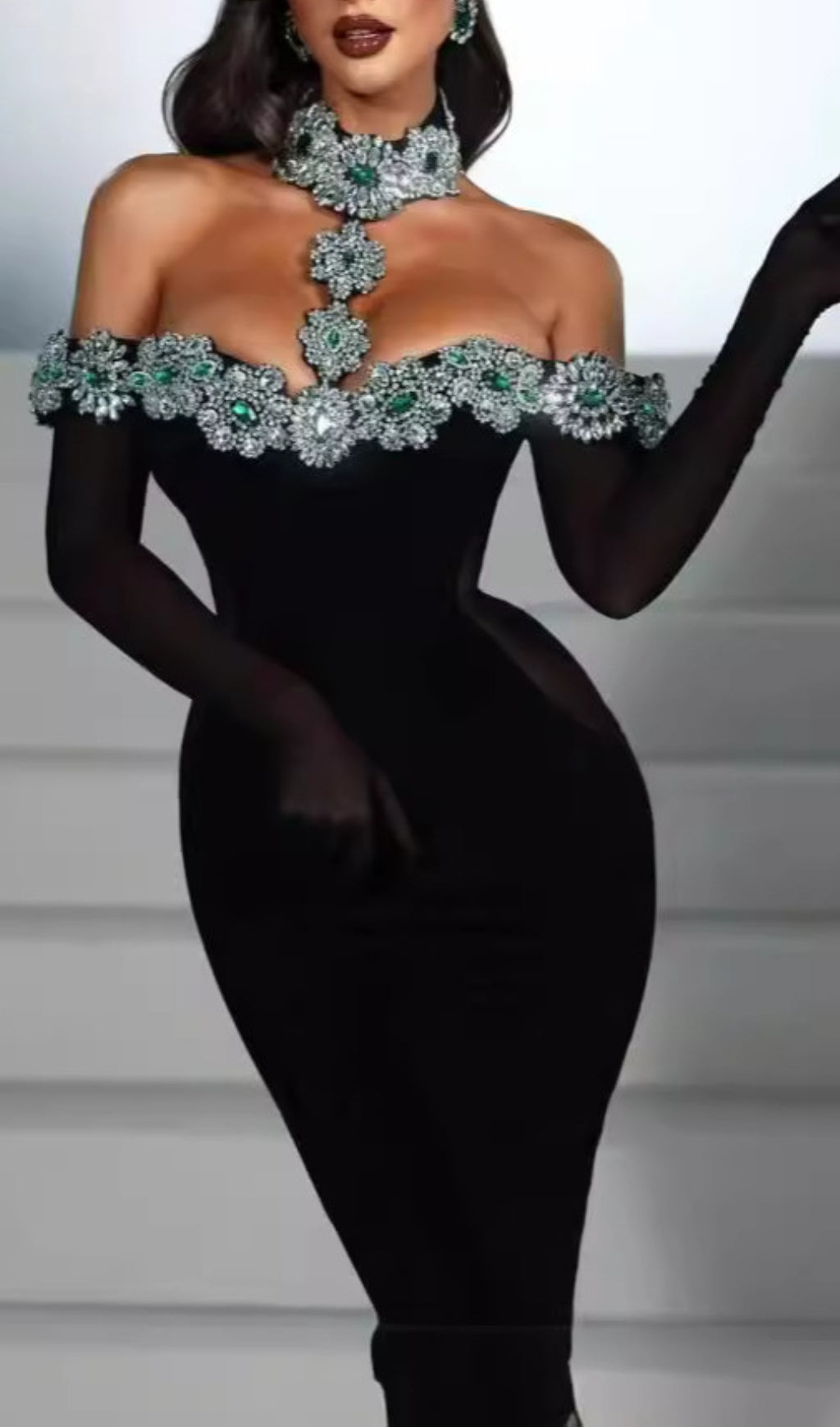 Fashionslee Women Banu Crystal Halter Maxi Bandage Dress