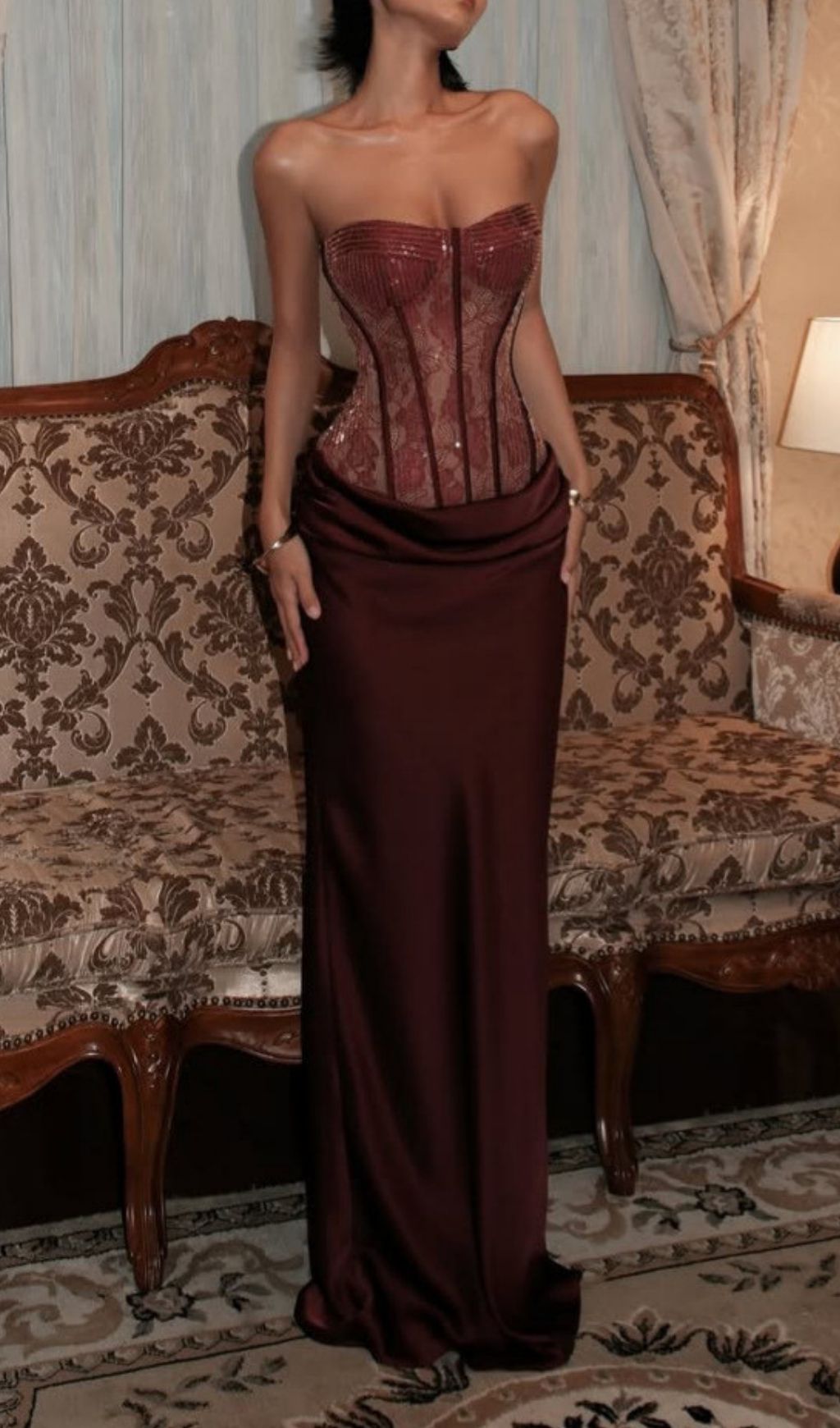 29559584ddc8594f8df31826ae4c3ad2.jpg Fashionslee Women Kawthar Red Strapless Sequin Corset Maxi Dress