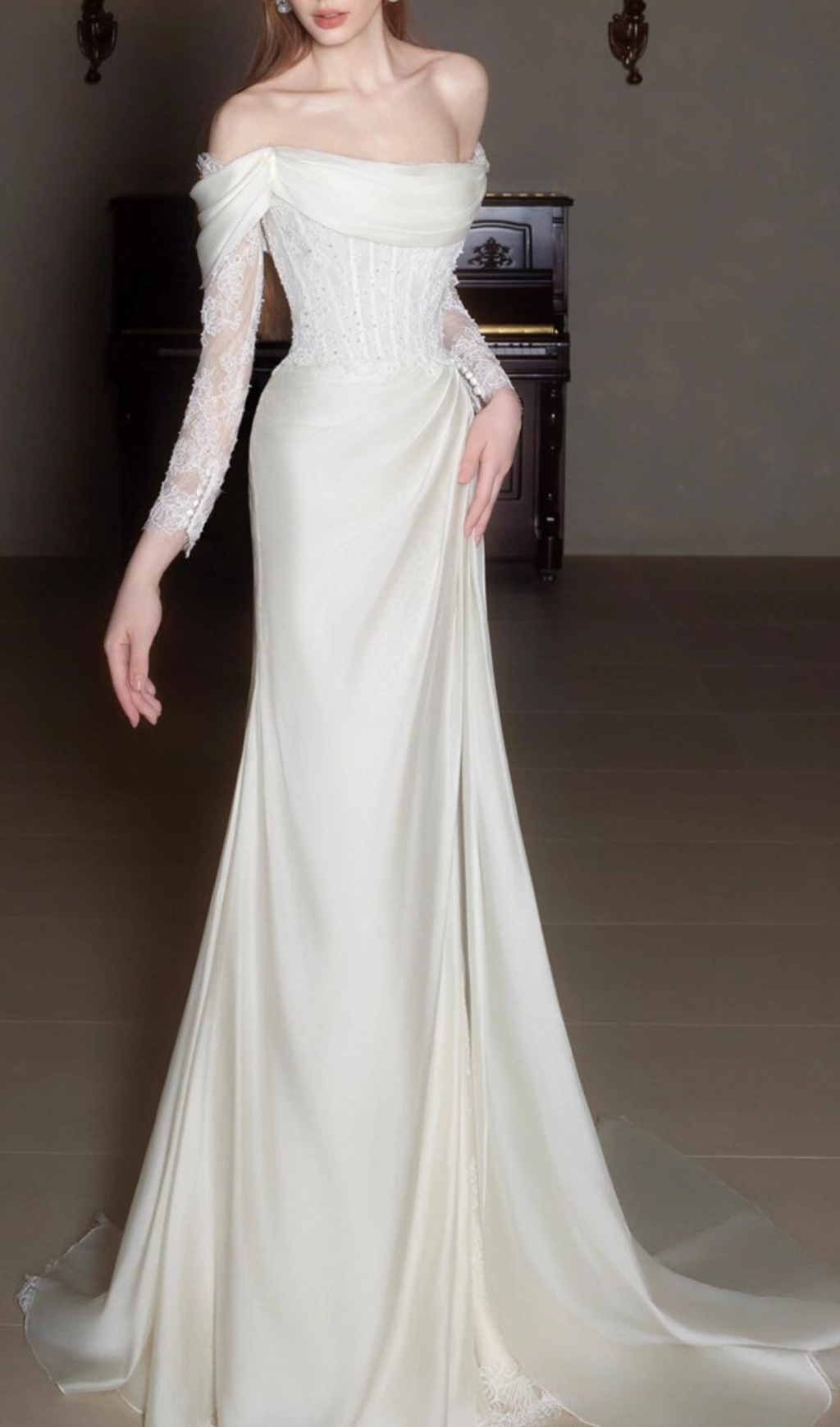 Fashionslee Women Clio White Lace Corset Wedding Dress