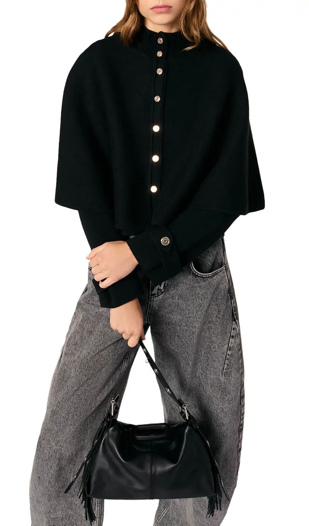 TRENDING CAPE CARDIGAN IN MUST-HAVE BLACK - OWNCI