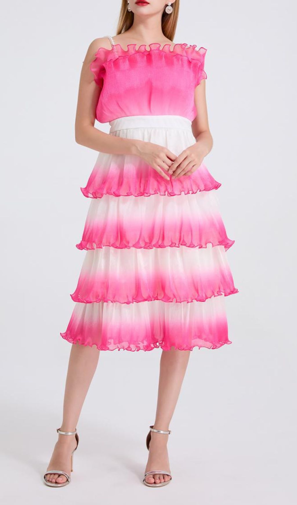 299df7a2c73cc535bc02860aa5c6687f.jpg Fashionslee Women Fiene Pink Strappy Cake Midi Dress