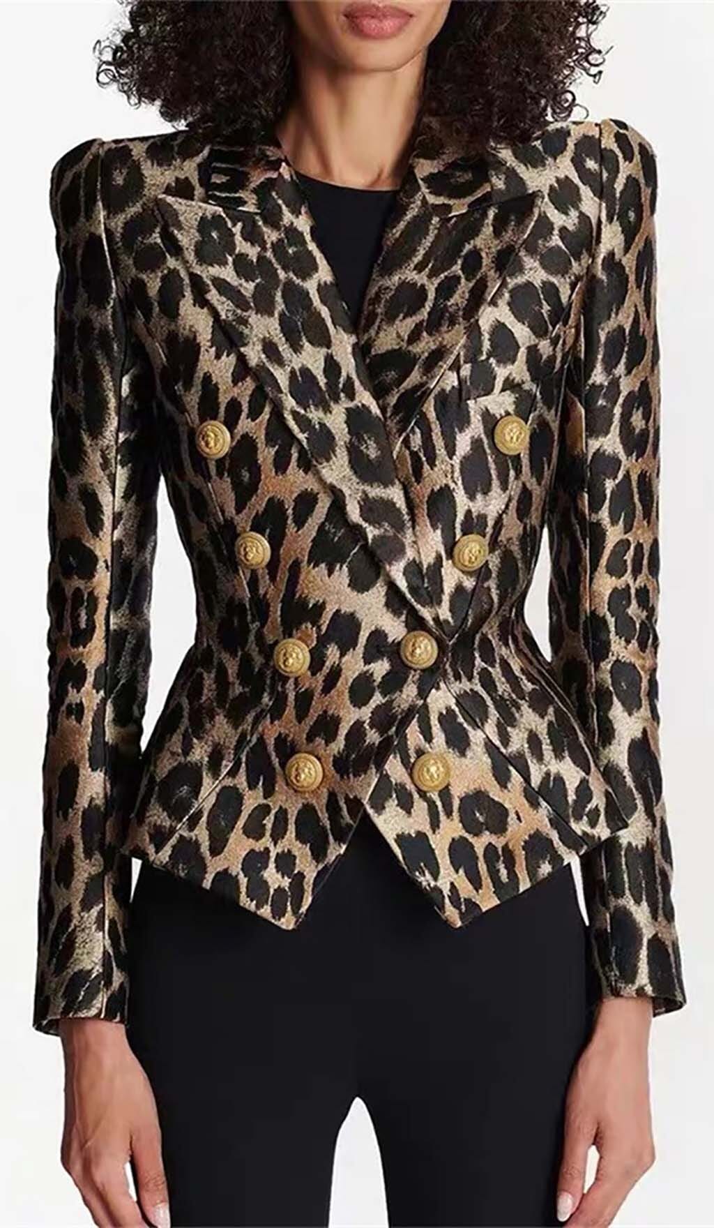 Fashionslee Women Leopard Breast Jacquard Jacket