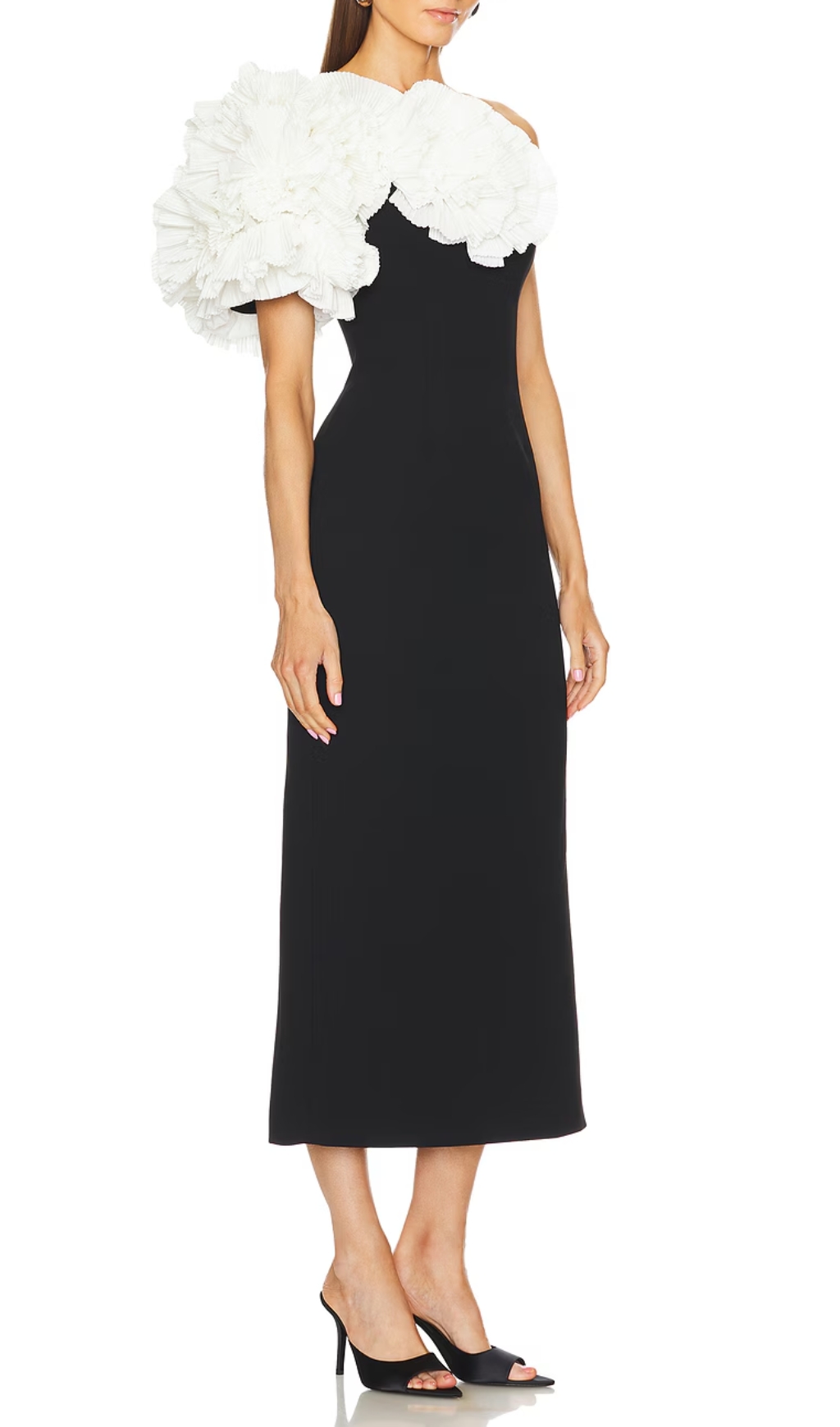 29b3f350640a4818949026eb75c9973f.jpg Fashionslee Women One Shoulder Ruffle Detail Maxi Dress Black White