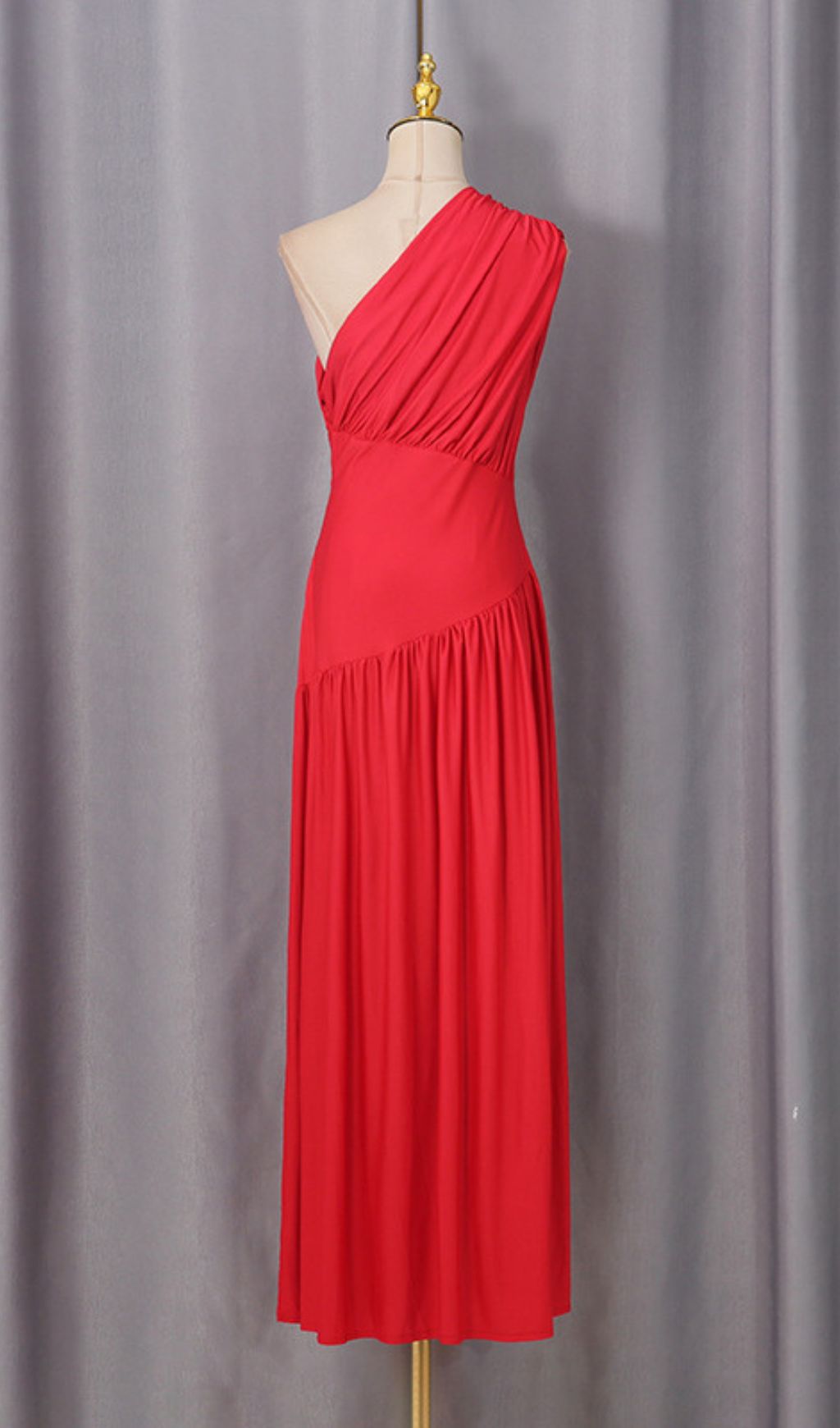 TRENDING RED ONE-SHOULDER MAXI DRESS - OWNCI