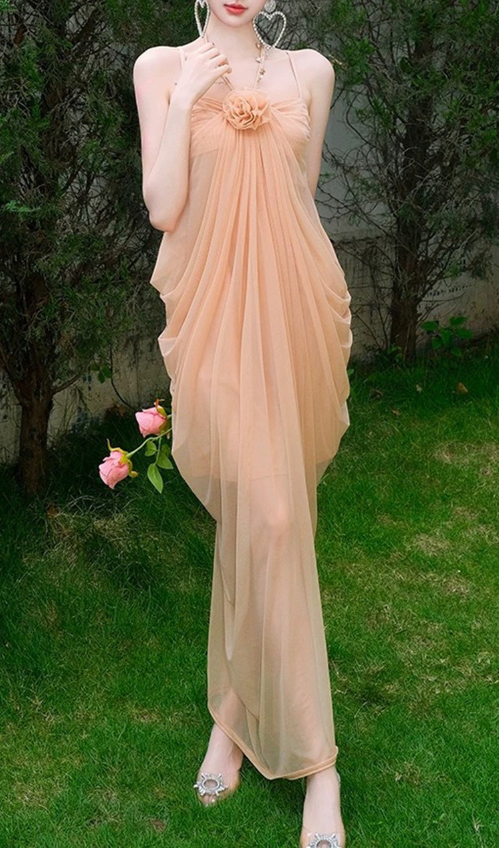 Fashionslee Women Daveed Flower Mesh Maxi Dress