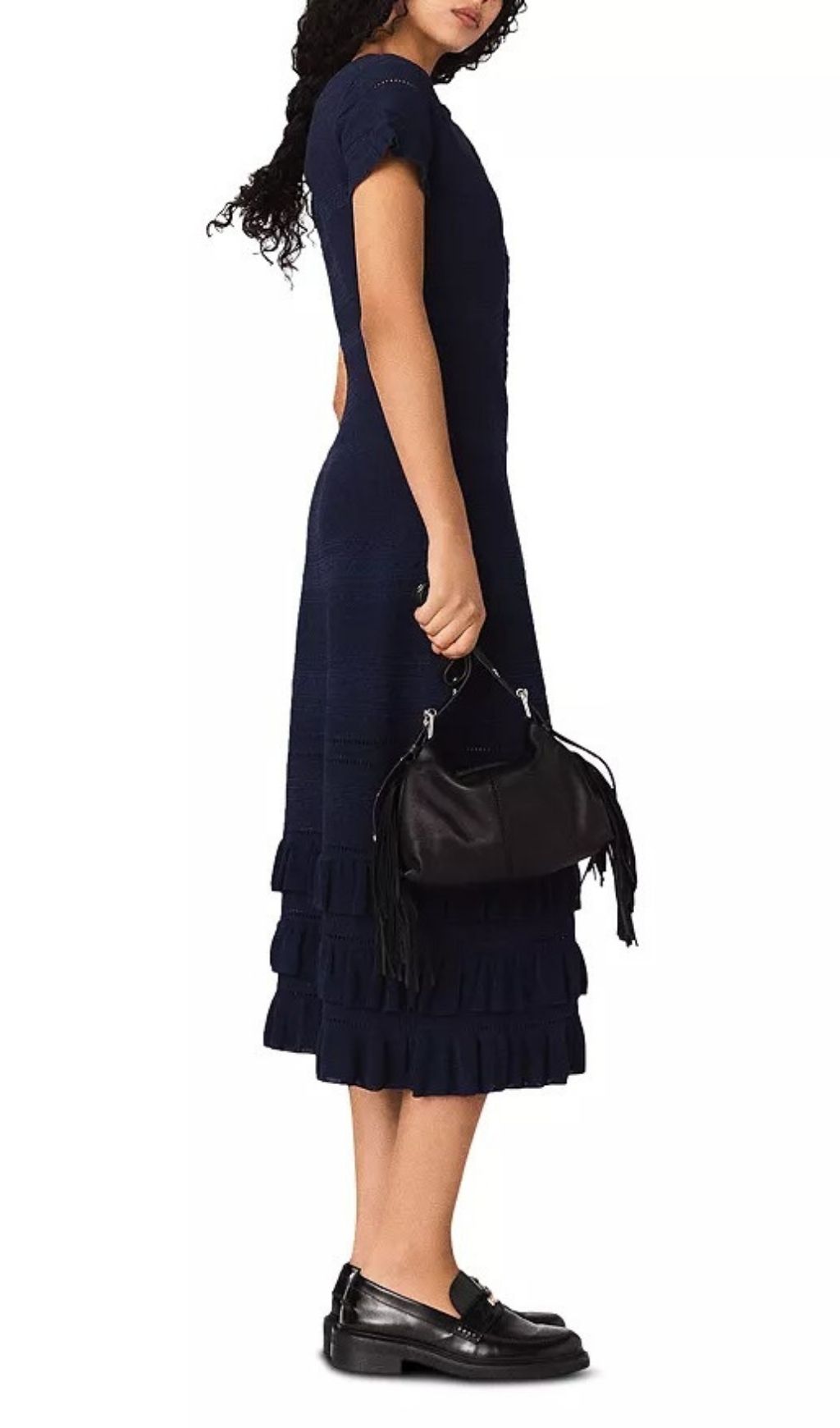 VINTAGE POINTELLE RUFFLE MIDI DRESS - OWNCI VINTAGE POINTELLE RUFFLE MIDI DRESS - OWNCI