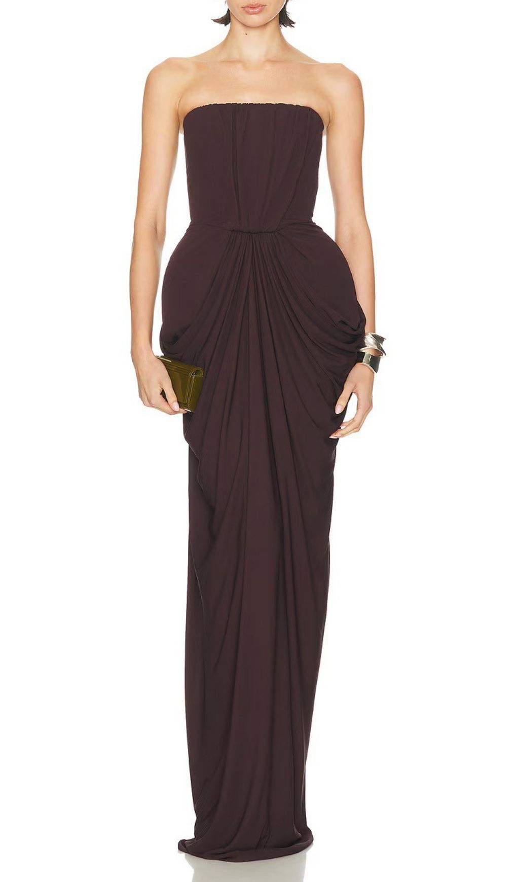 Fashionslee Women Katrice Coffee Strapless Ruched Maxi Dress