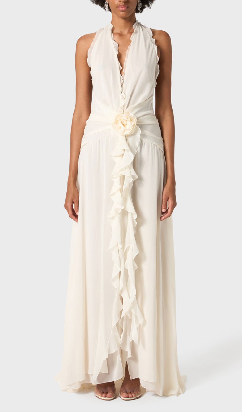 Fashionslee Women Florine Halter Flower Ruffle Maxi Dress