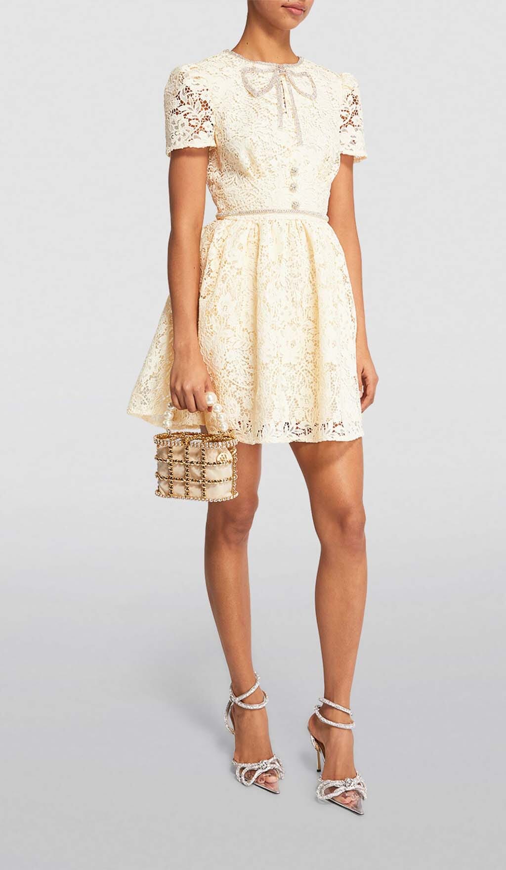 Fashionslee Women Lace Bow Mini Dress In White