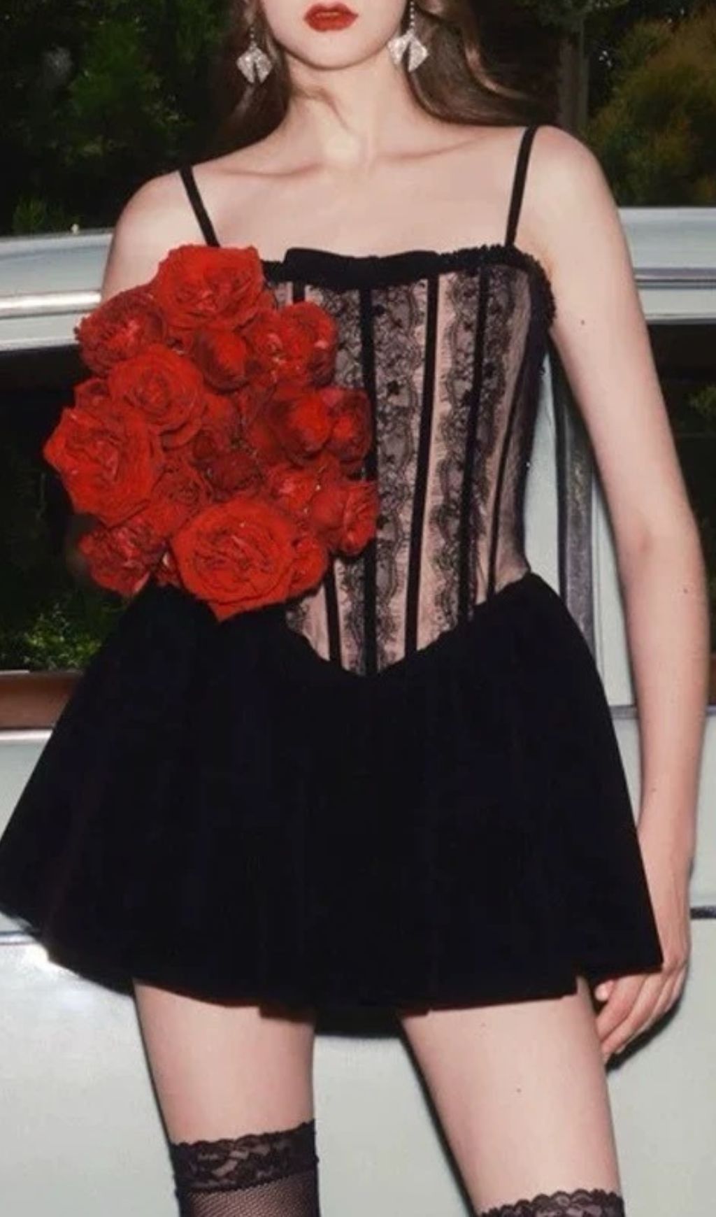 Fashionslee Women Iorwen Black Lace Corset Mini Dress