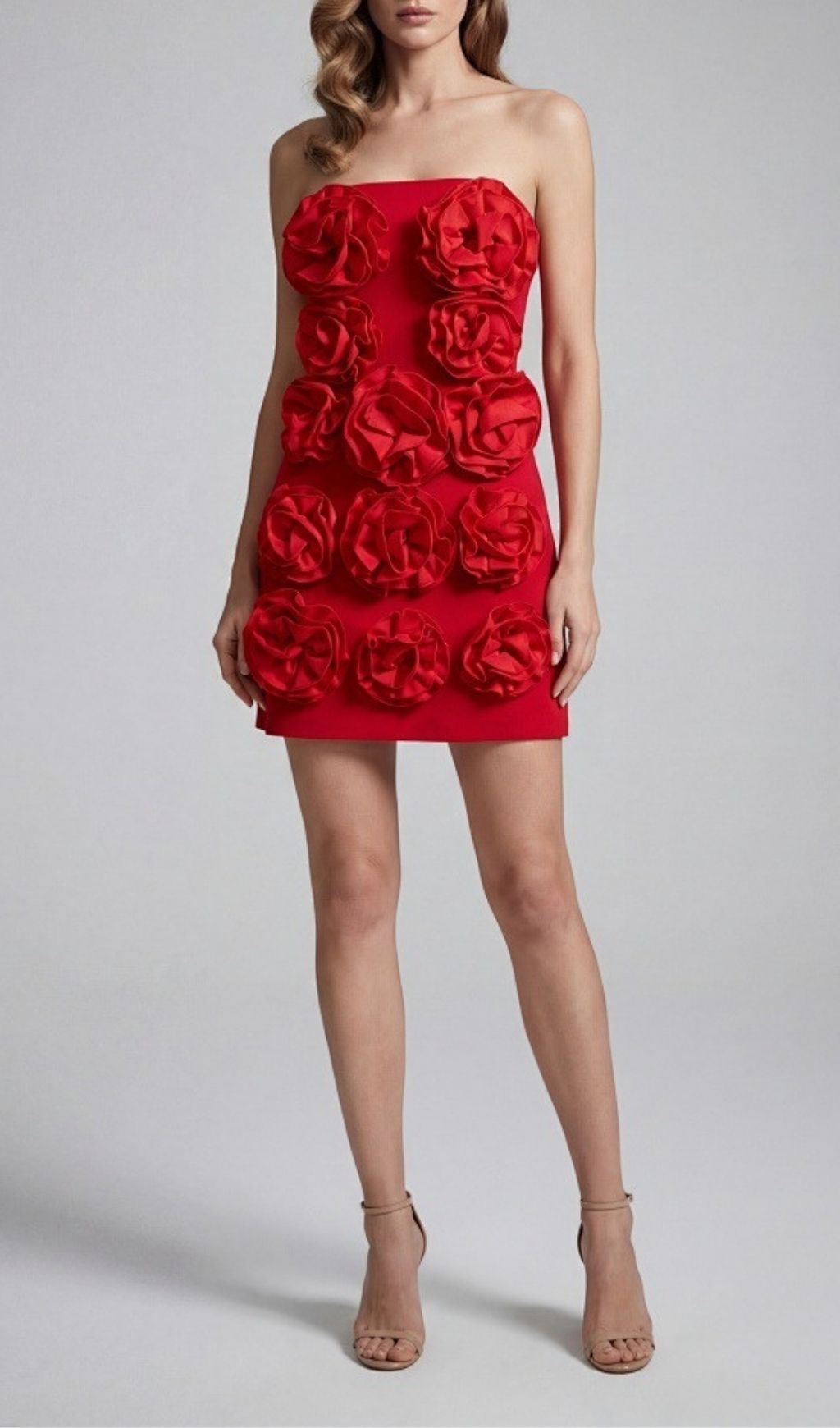 Fashionslee Women Kazuye Red Strapless Flower Mini Dress