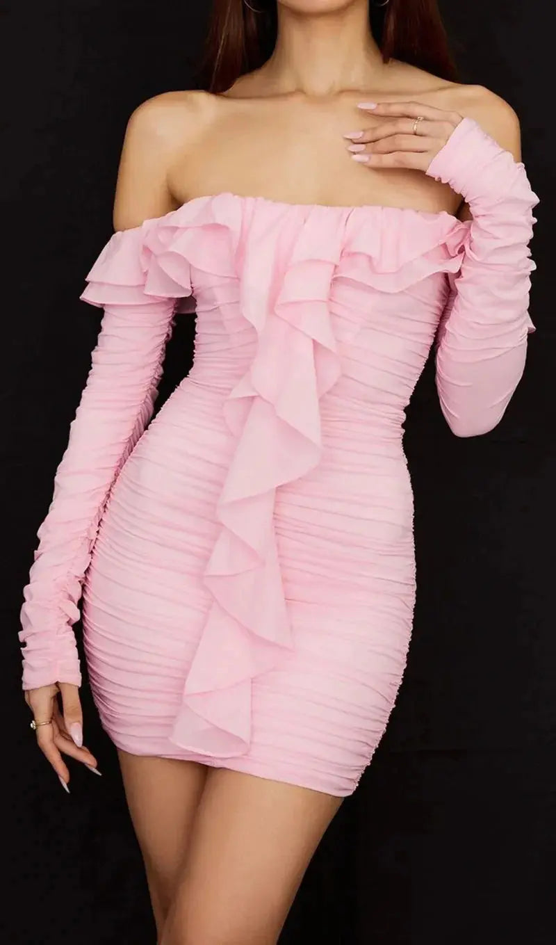 Fashionslee Women Strapless Ruched Mini Dress In Pink