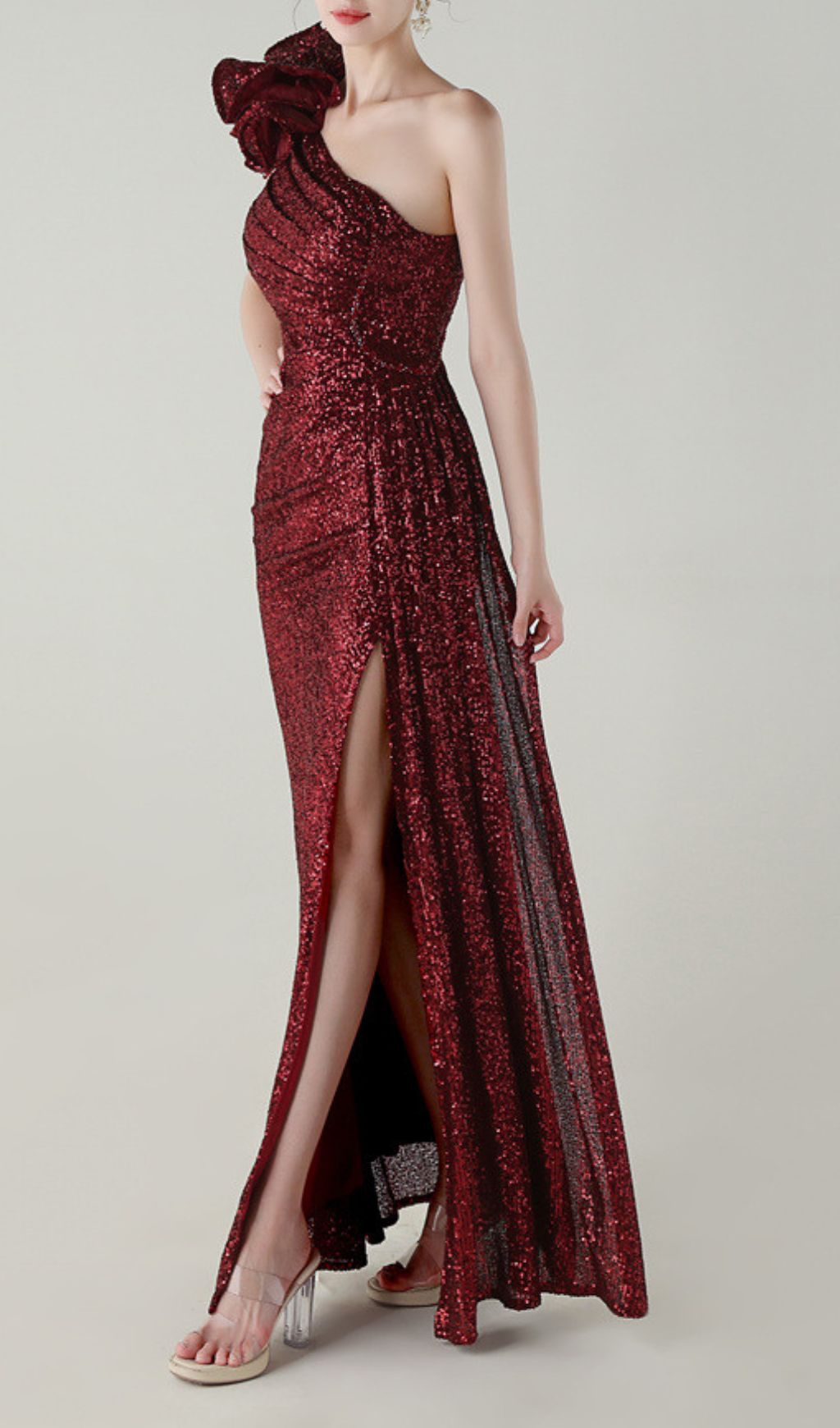 2aa1a33b01ec9d91bd4afdda6bd485a8.jpg Fashionslee Women Ikia Red One-Shoulder Sequin Maxi Dress