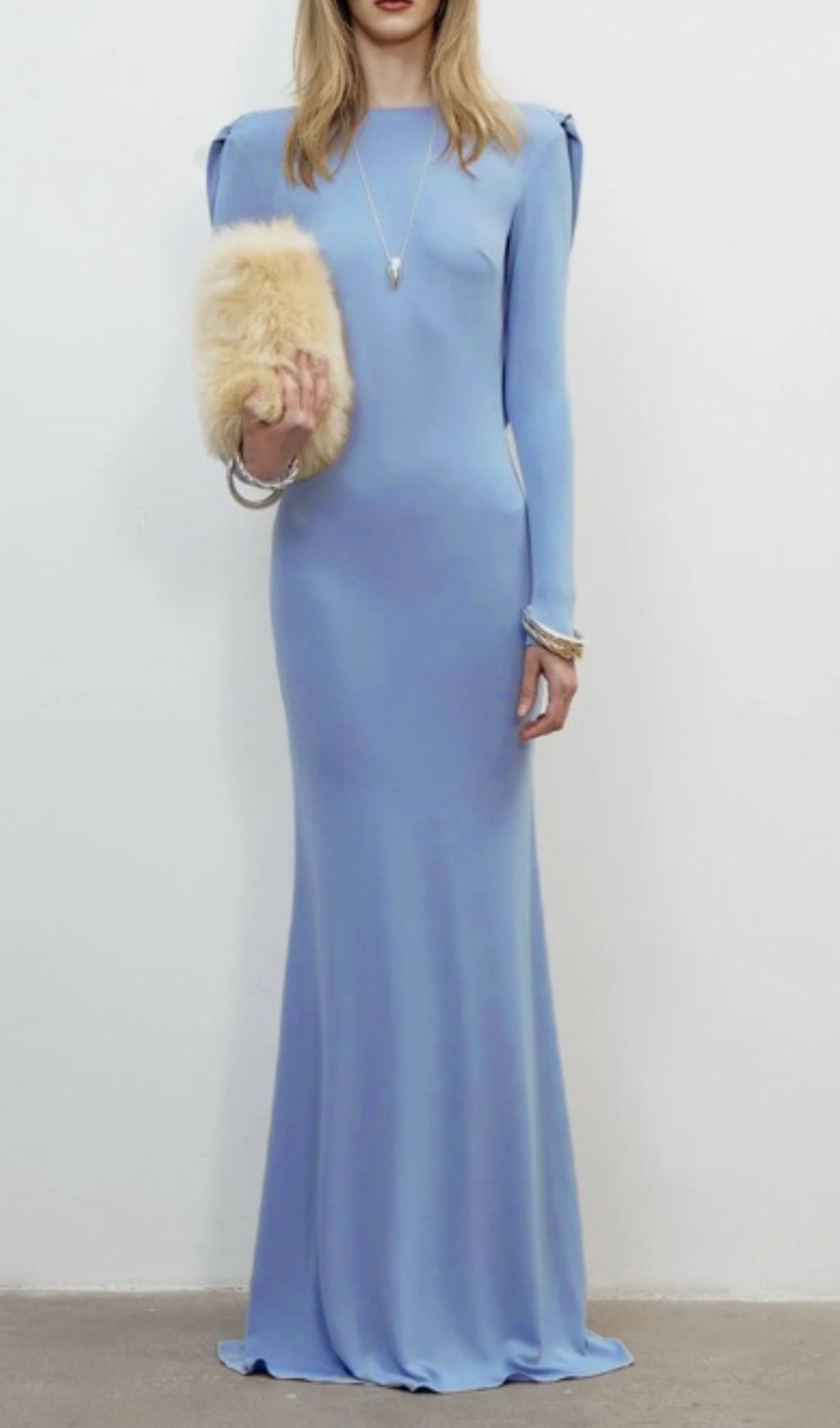 Fashionslee Women Isabis Blue Long Sleeve Backless Maxi Dress