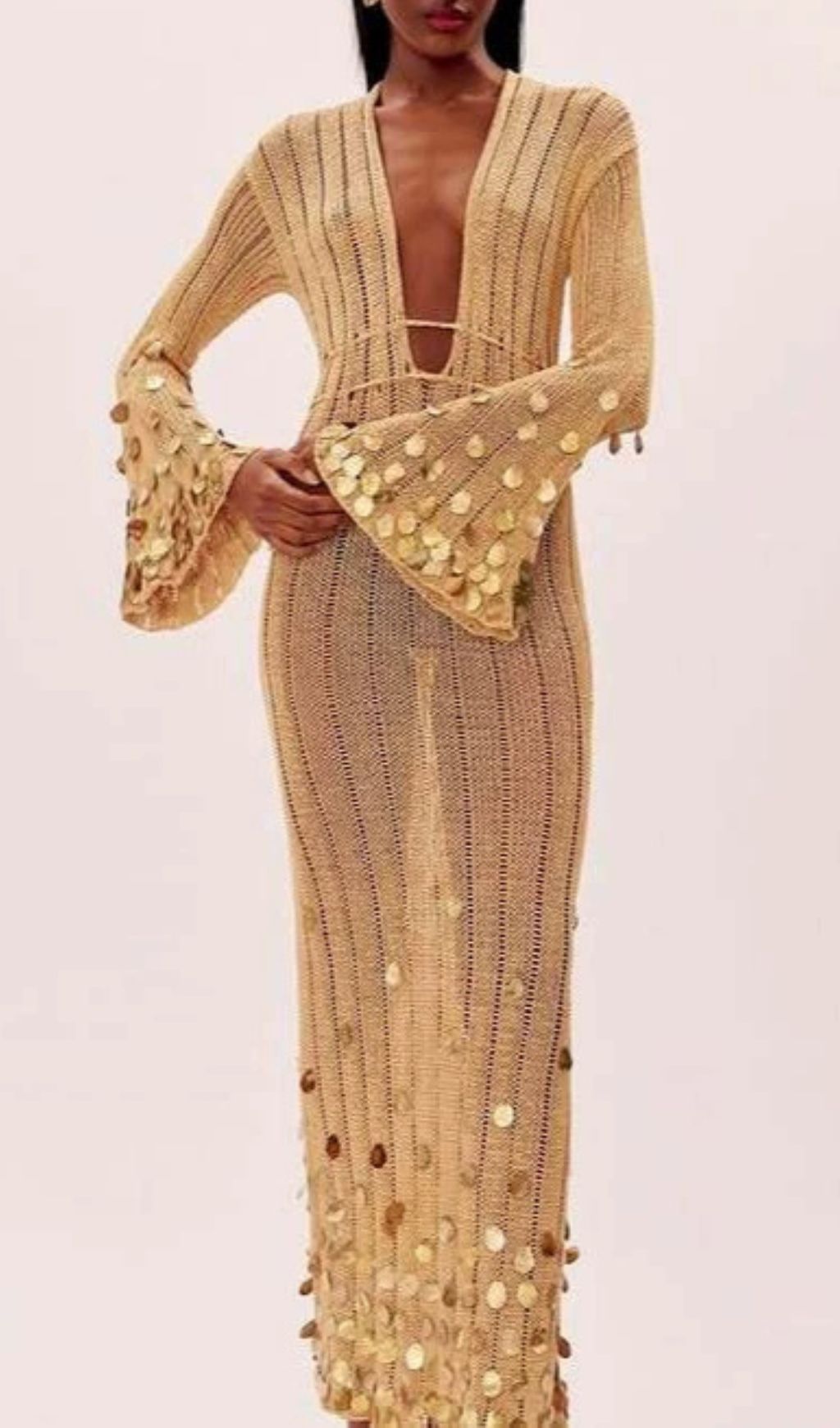 2ac8eb9e5d1e299d990083a2c64713a6.jpg Fashionslee Women Honza Long Sleeve Sequin Knit Maxi Dress