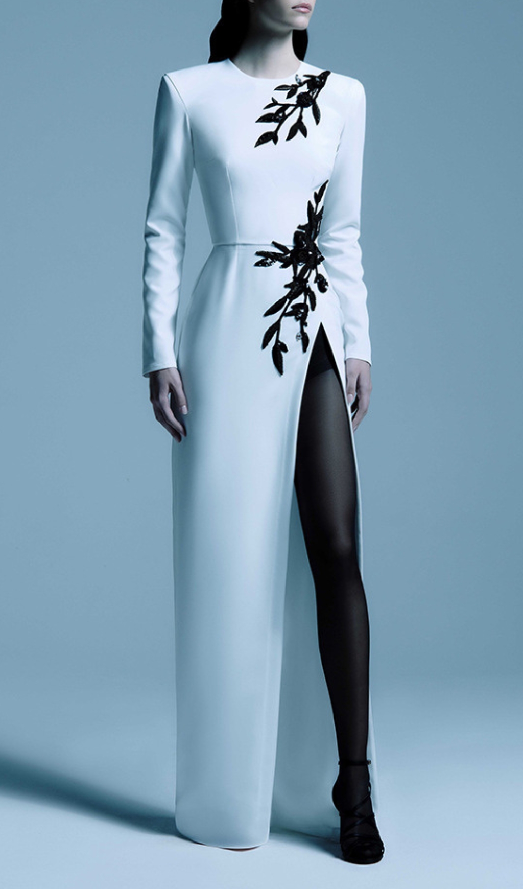 Fashionslee Women Graeme White Beaded Flower Long Sleeve Maxi Dress