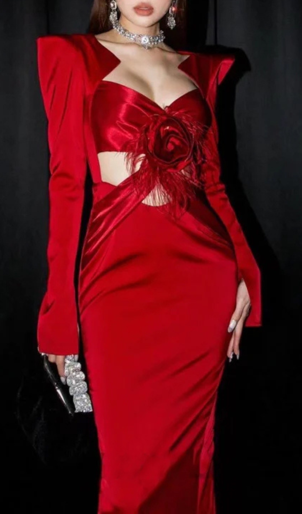 Fashionslee Women Chipo Flower Long Sleeve Bandage Maxi Dress