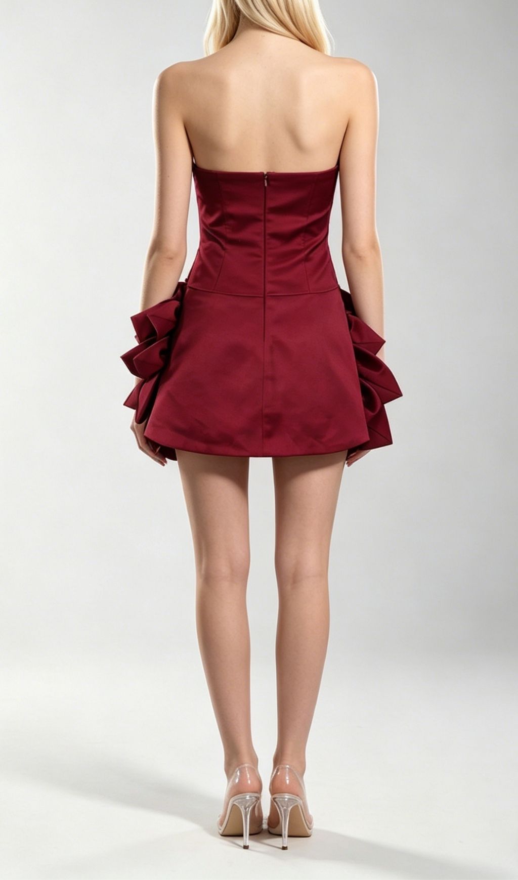 Fashionslee Women Korina Red Strapless 3D Flower Mini Dress