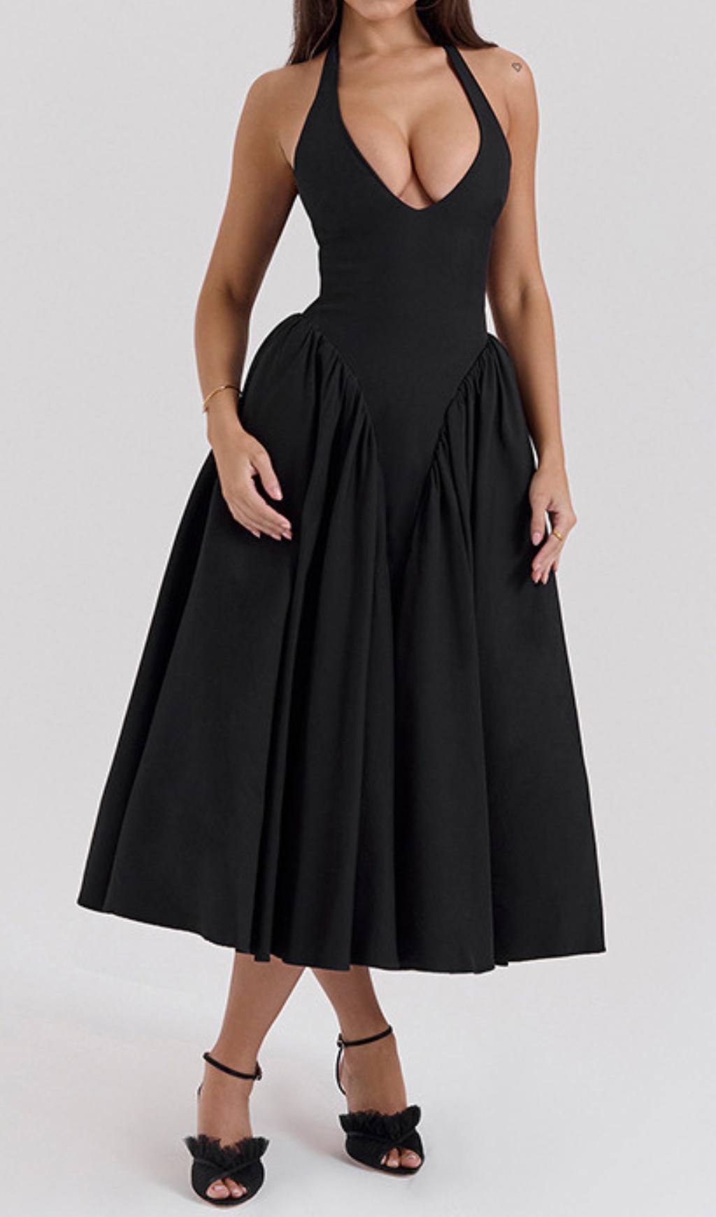 2ae7b9ad1bbd2b0c2eb100a2d4d1d135.jpg Fashionslee Women Dierdra Black Halter Midi Dress