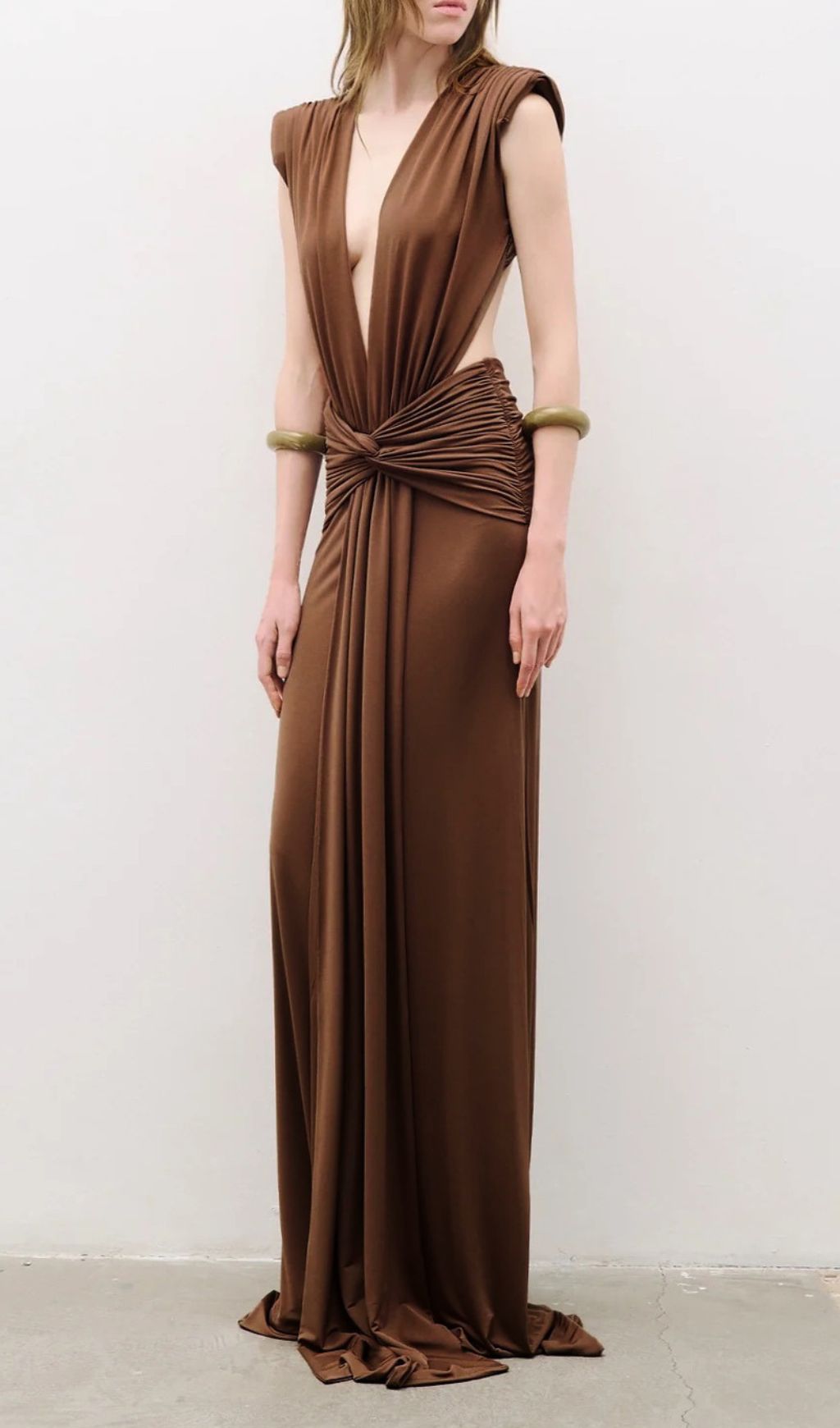 2b0012c28ea798116a08f8ff3ba0b1a2.jpg Fashionslee Women Joselyn Coffee Deep V-Neck Maxi Dress