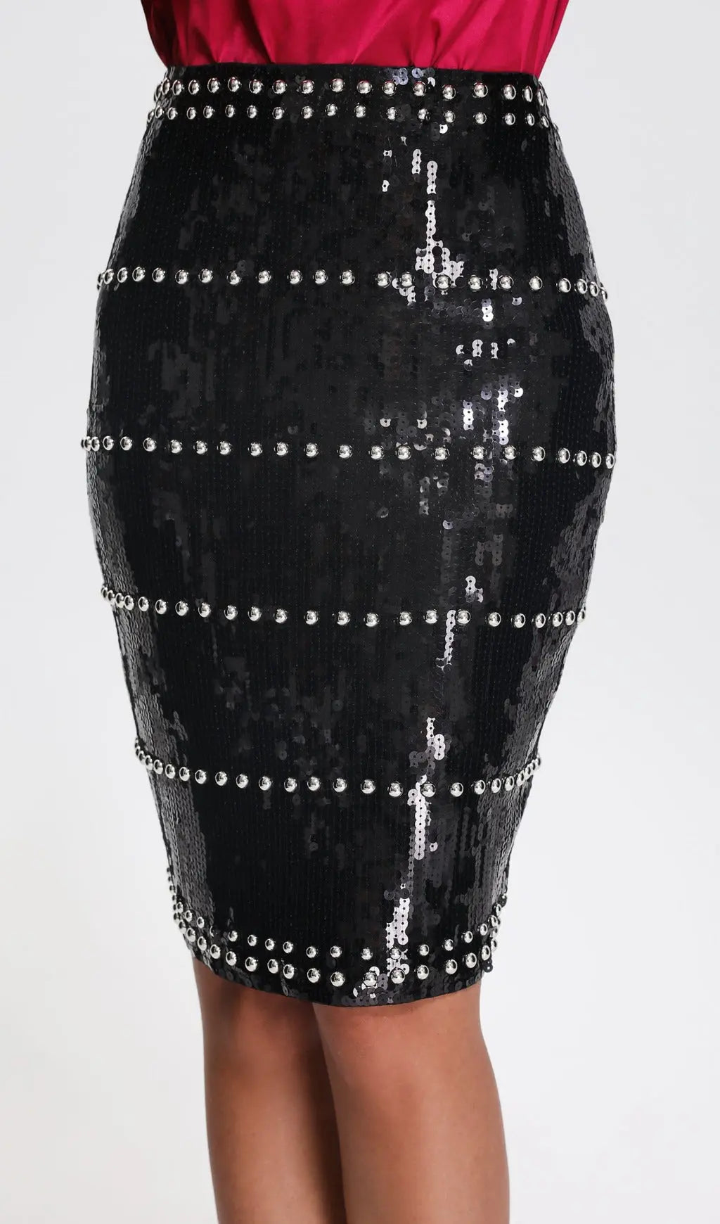 Fashionslee Women Black Sequin Pearl Skirt