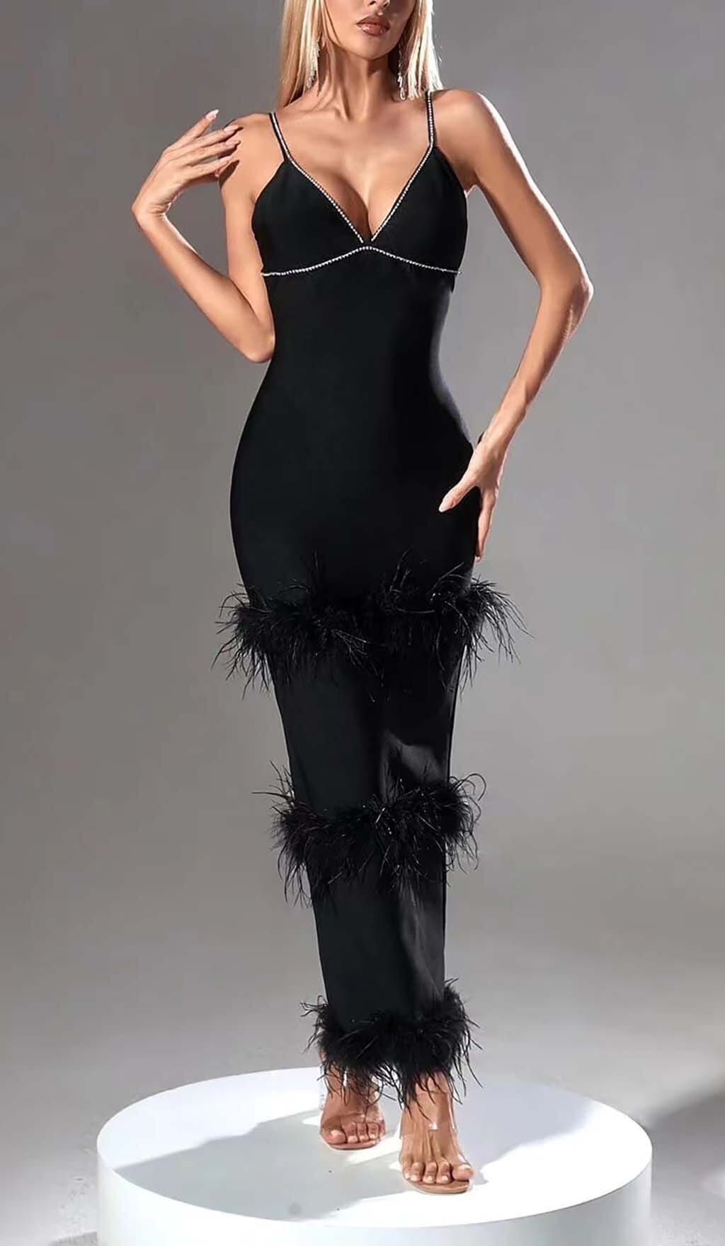2b4a78c5866fdb588d1a1b4500b0ee85.jpeg Fashionslee Women Rhinestone Tiered Feather Midi Dress In Black