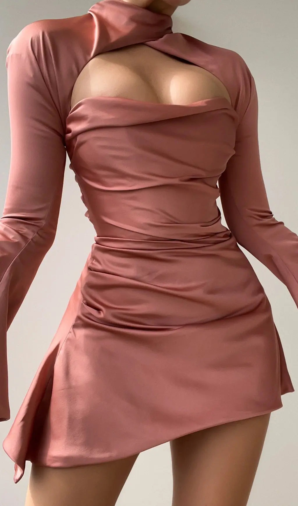 Fashionslee Women Draped Mini Dress In Rose Pink